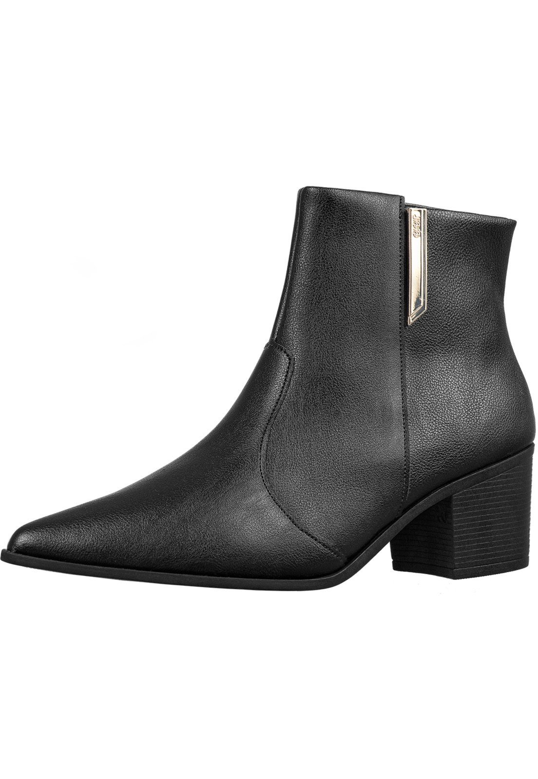 Bota Bico Fino GiGiL Salto Médio Detalhe Lateral Preto