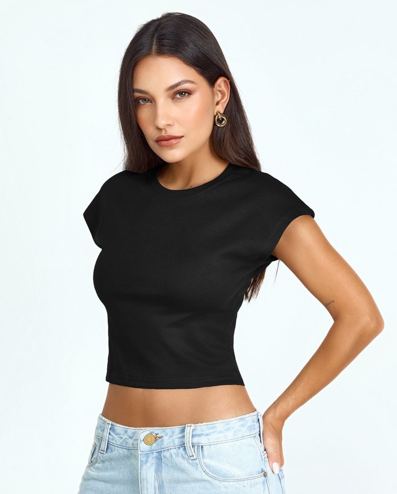 Blusa Cropped Feminina Premium 90303 Preto Consciência