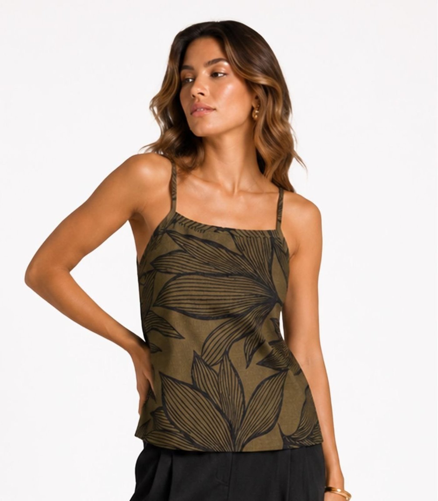 Blusa de Alça Viscose Estampada Infinita Cor Verde