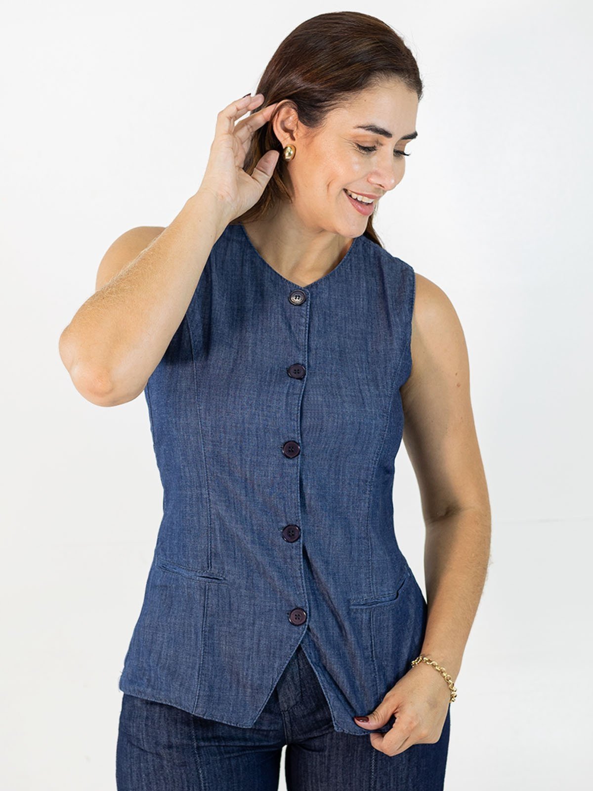 Blusa Feminina Alongada Jeans Soft Botões Anticorpus