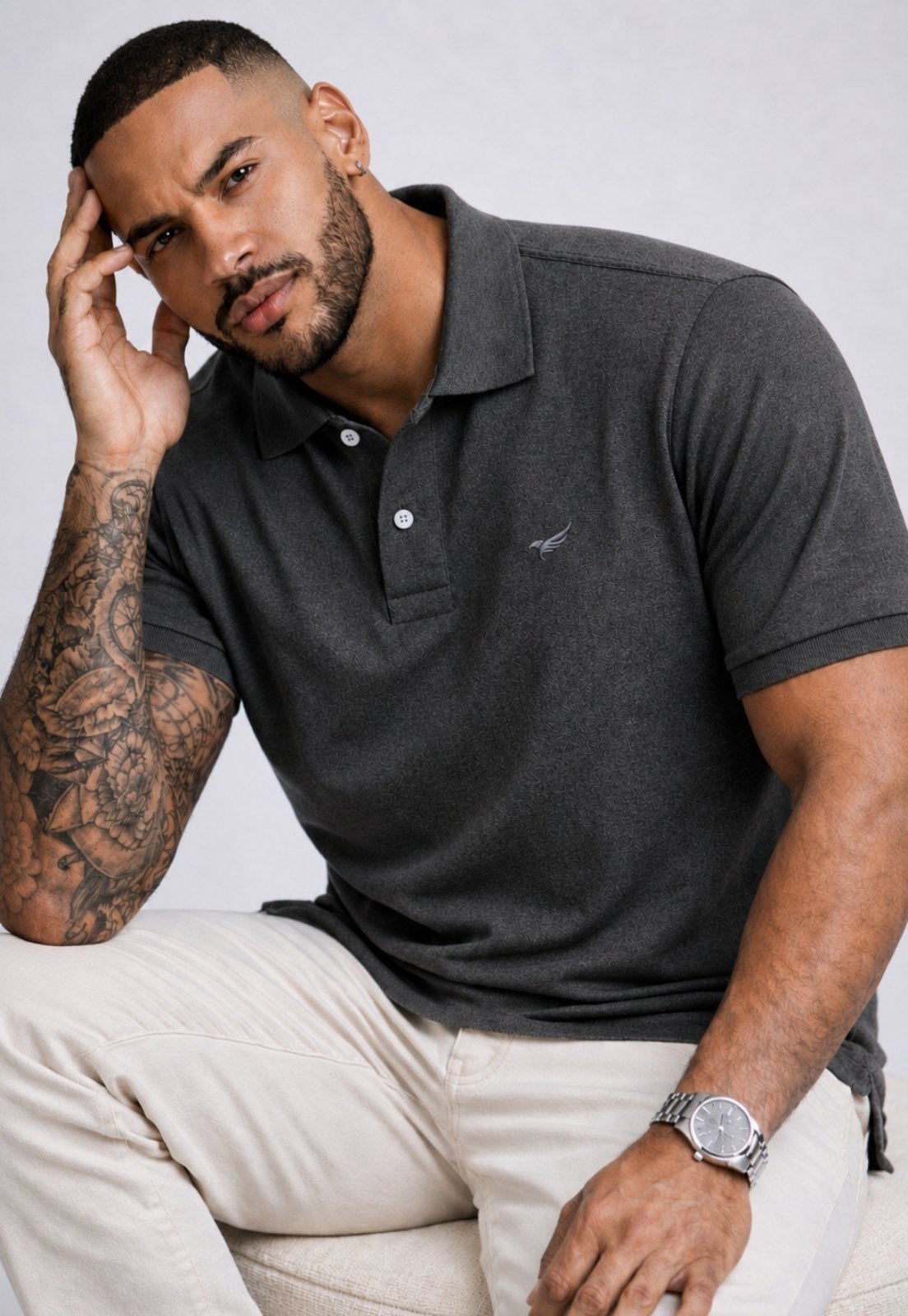 Camisa Polo Masculina Algodão Piquet Daze Modas Chumbo