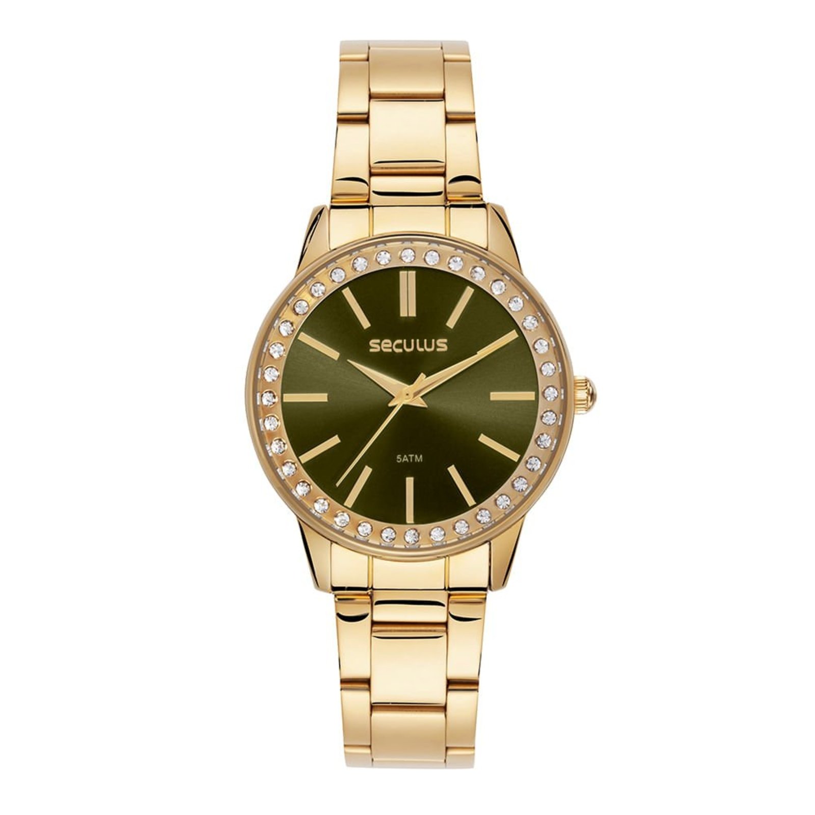 Relógio Seculus Feminino Com Aro em Pedras Dourado Seculus