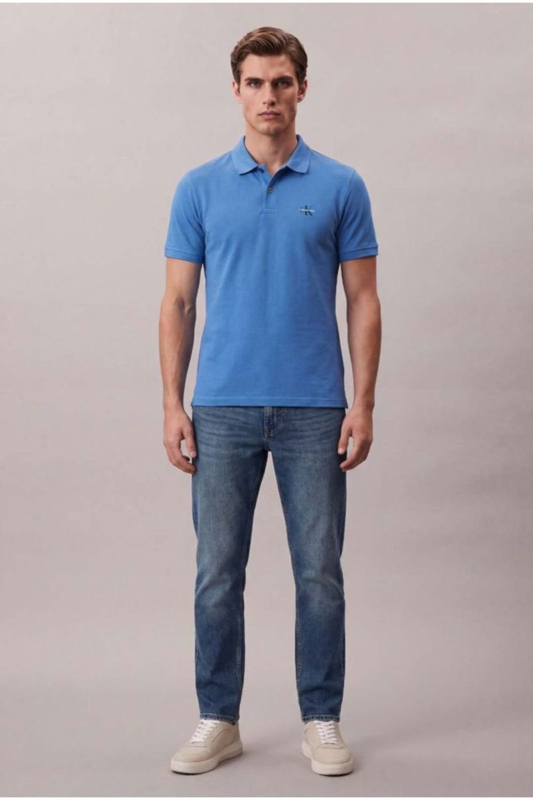 Polo Manga Curta Calvin Klein Jeans Masculino Logo Re Issue Peito - Azul Médio