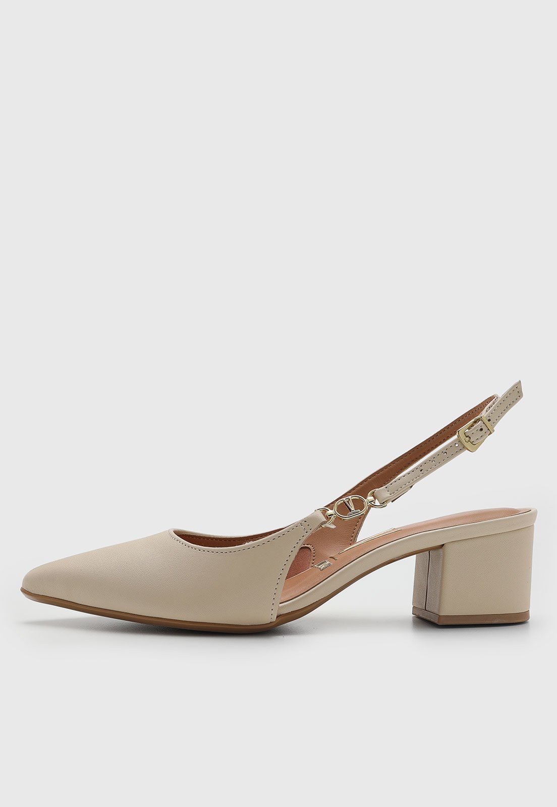 Vista 2 Scarpin Feminino Vizzano Bico Fino Salto Bloco bege VIZZANO bege