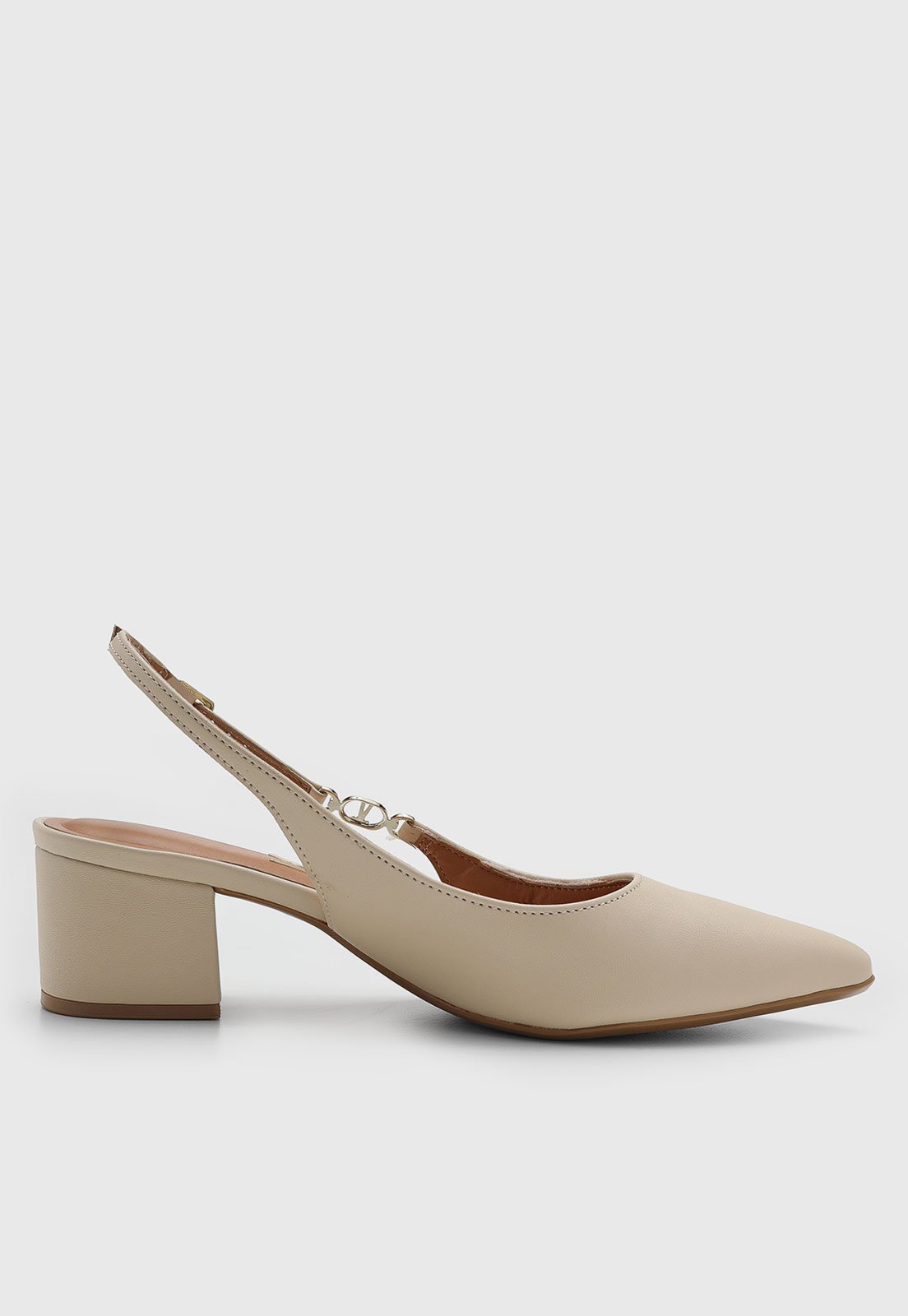 Vista 3 Scarpin Feminino Vizzano Bico Fino Salto Bloco bege VIZZANO bege