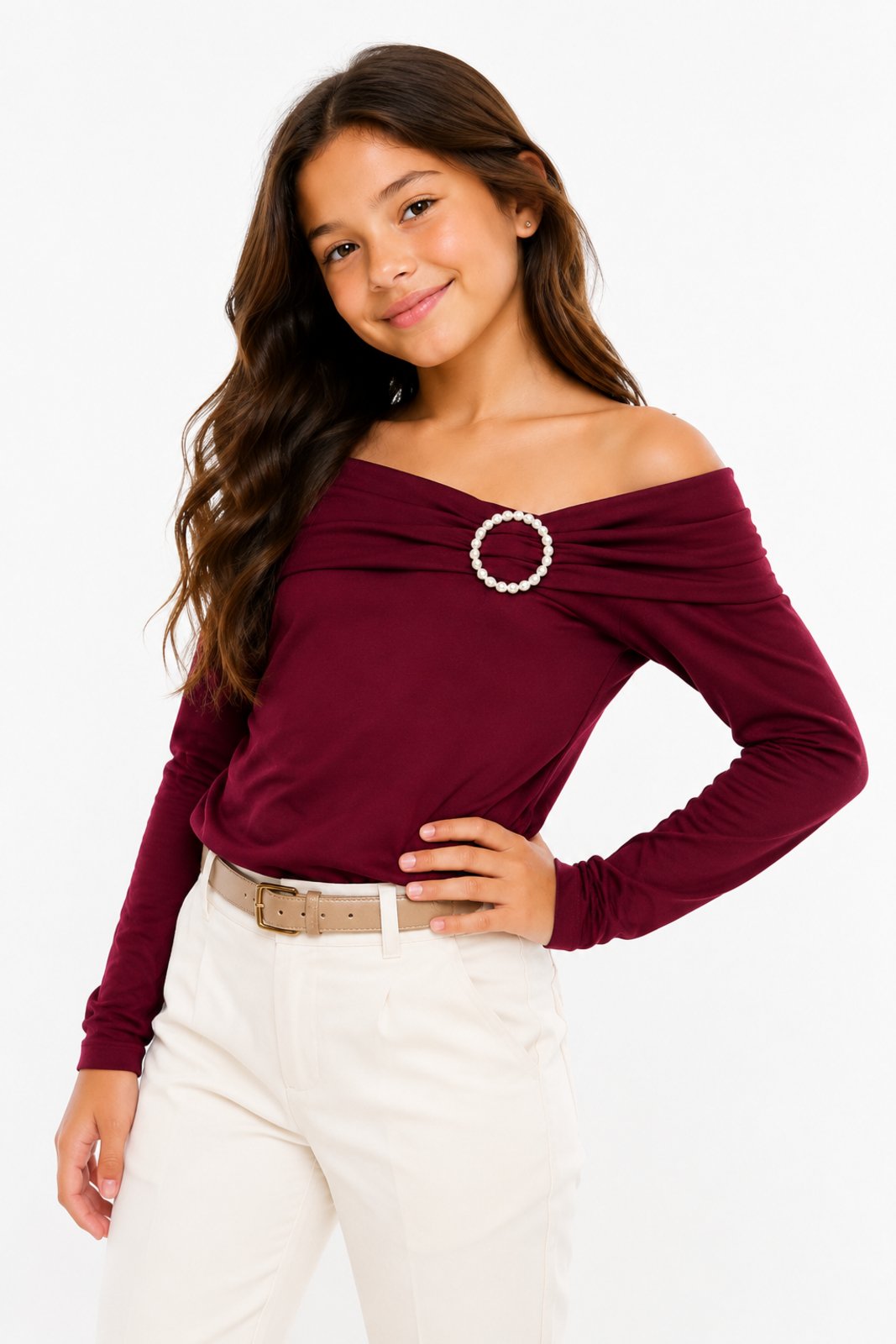 Infantil - Blusa D Bell Outlet Fashion Ombro a Ombro Marsala