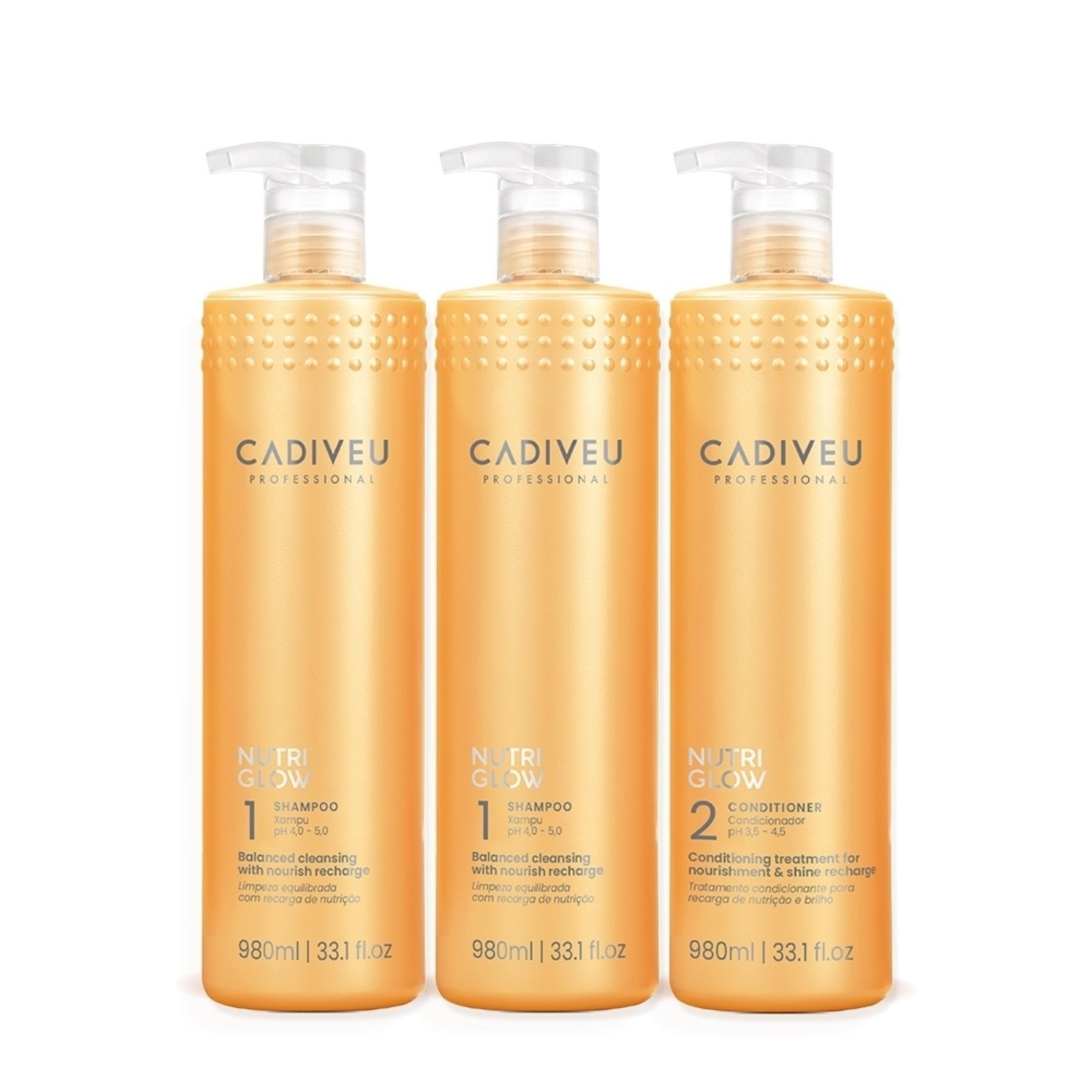Kit Cadiveu Professional Nutri Glow Shampoo Extra e Condicionador Litro (3 produtos)