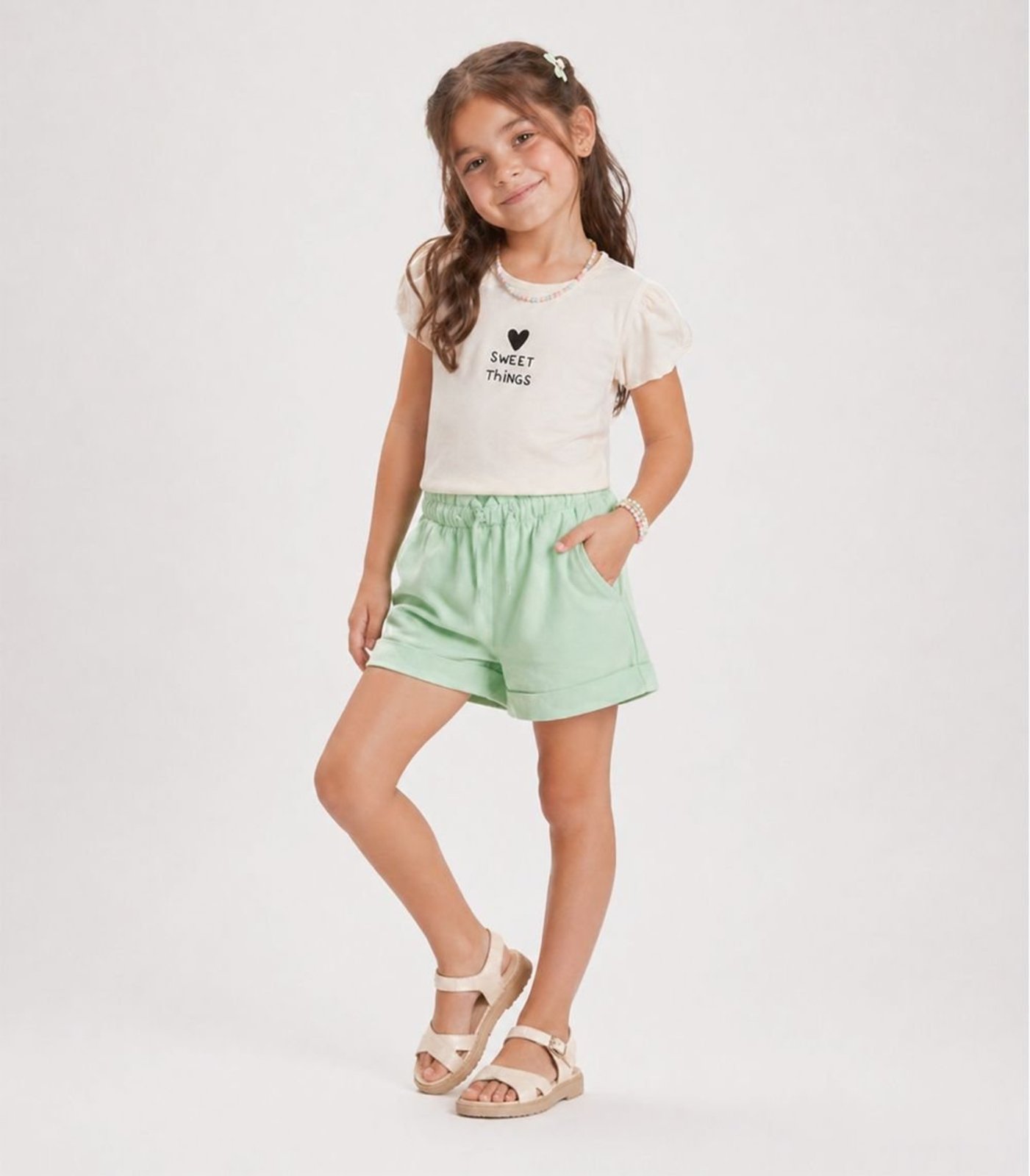 Infantil - Conjunto Menina Verão Blusa Com Shorts Select Bege