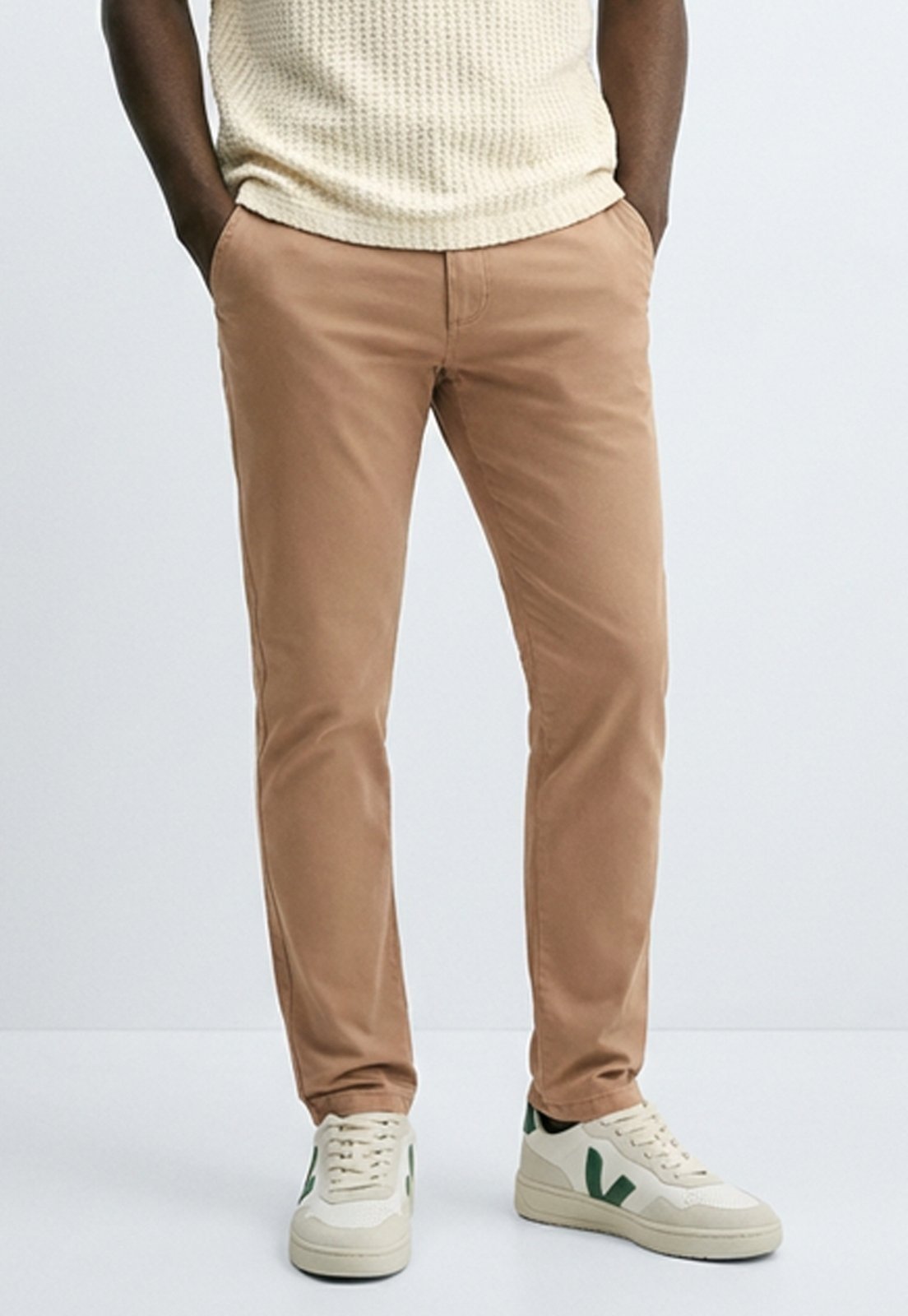 Calça Sarja Masculina Slim Fit Elastano Casual Social Cáqui