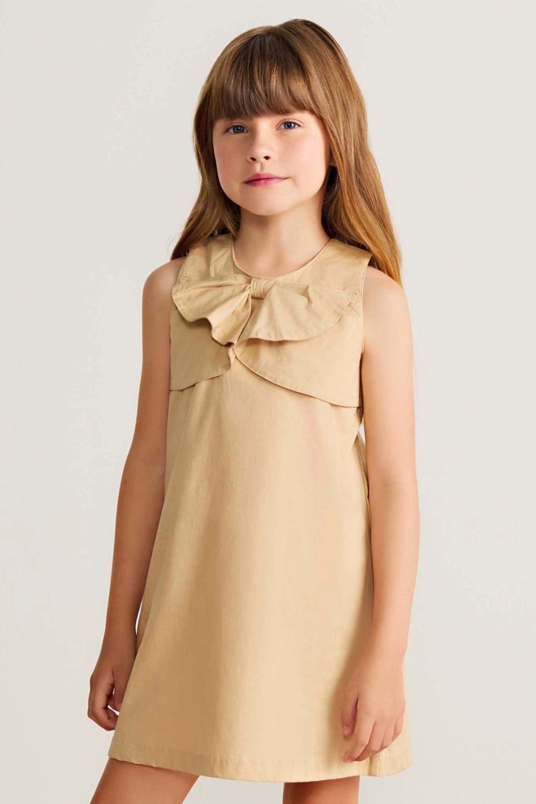Infantil - Vestido Menina Tricoline Laço Colorittá Bege