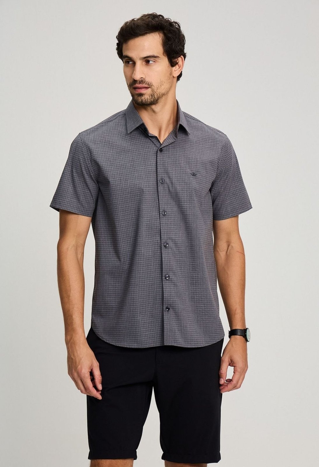 CAMISA DOCTHOS RELAXED FIT MANGA CURTA EM BAMBU XADREZ CAMISA DOCTHOS RELAXED FIT MANGA CURTA EM BAMBU XADREZ 044 GRAFITE G2