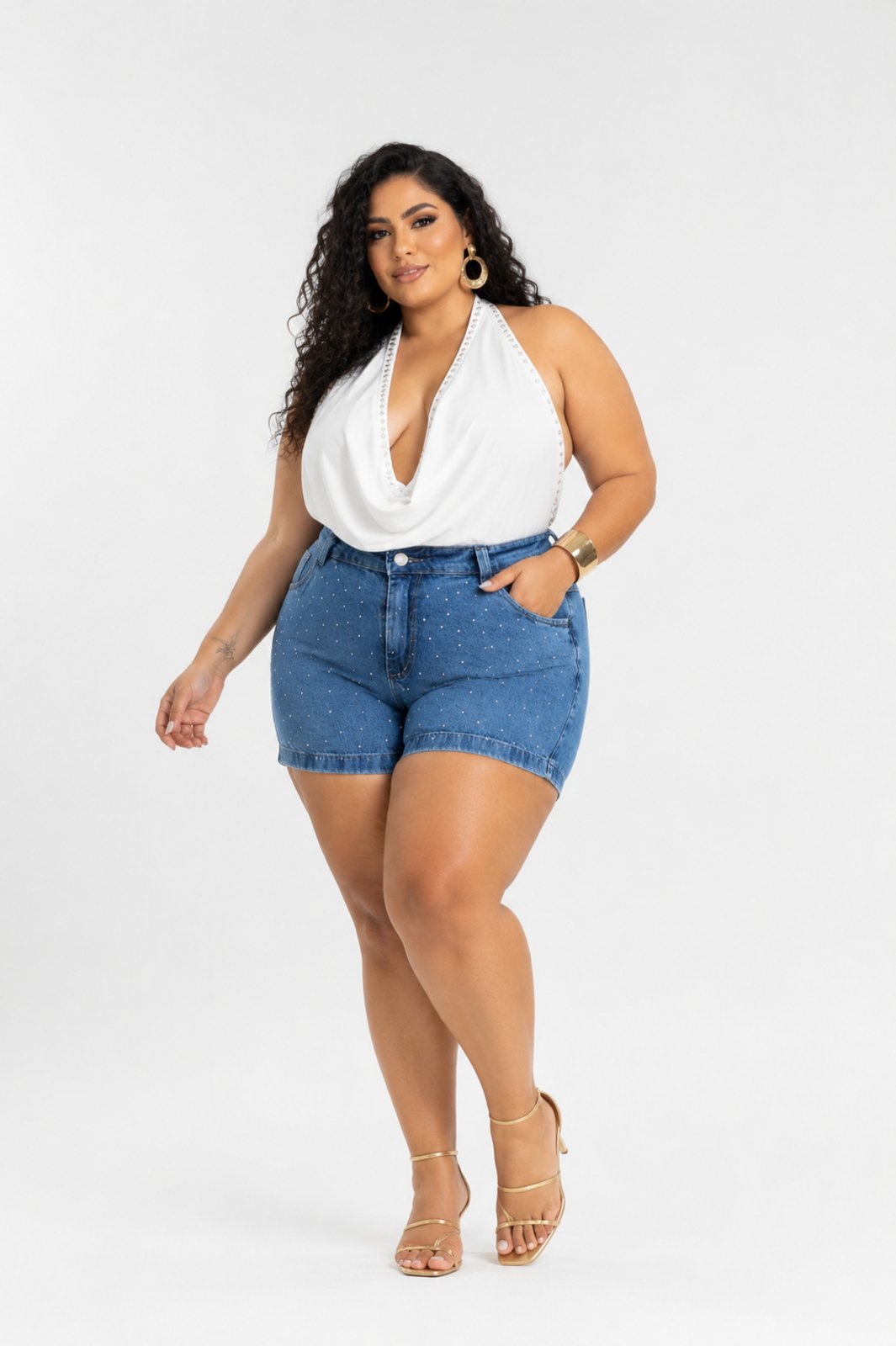 Shorts Jeans Plus Size D Bell Outlet Fashion Azul