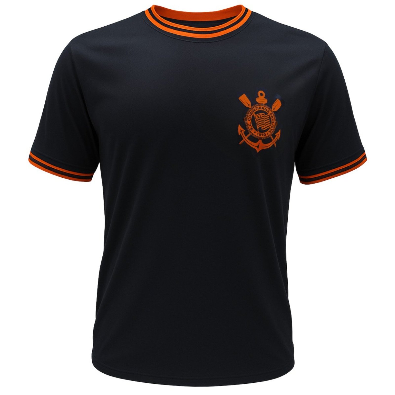 CAMISA CORINTHIANS PRETA C/ LARANJA GOLA RETILINEA LICENCIADA PRETO/LARANJA