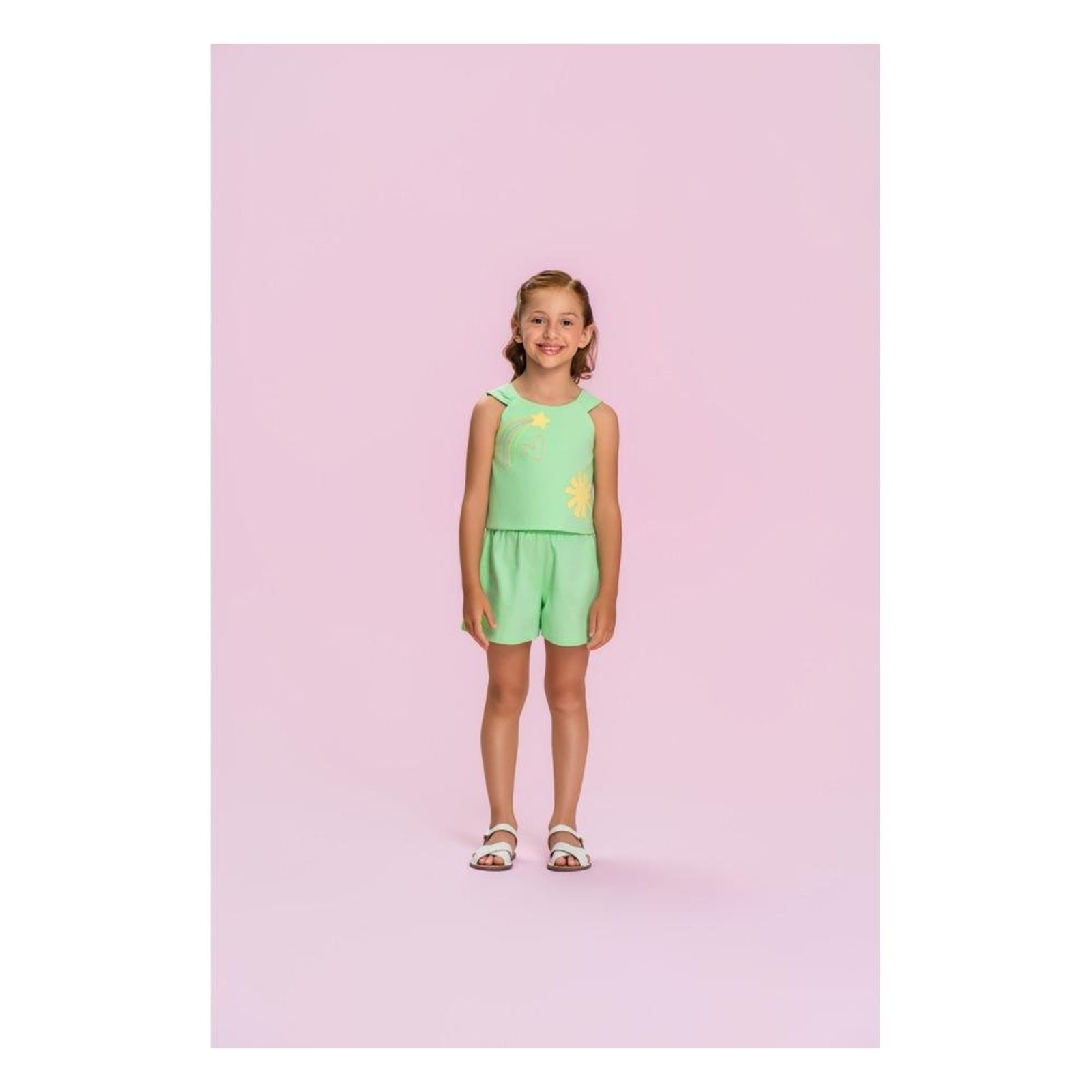 Infantil - Conjunto Feminino Verão Blusa Shorts Mon Sucré Verde 10 Verde