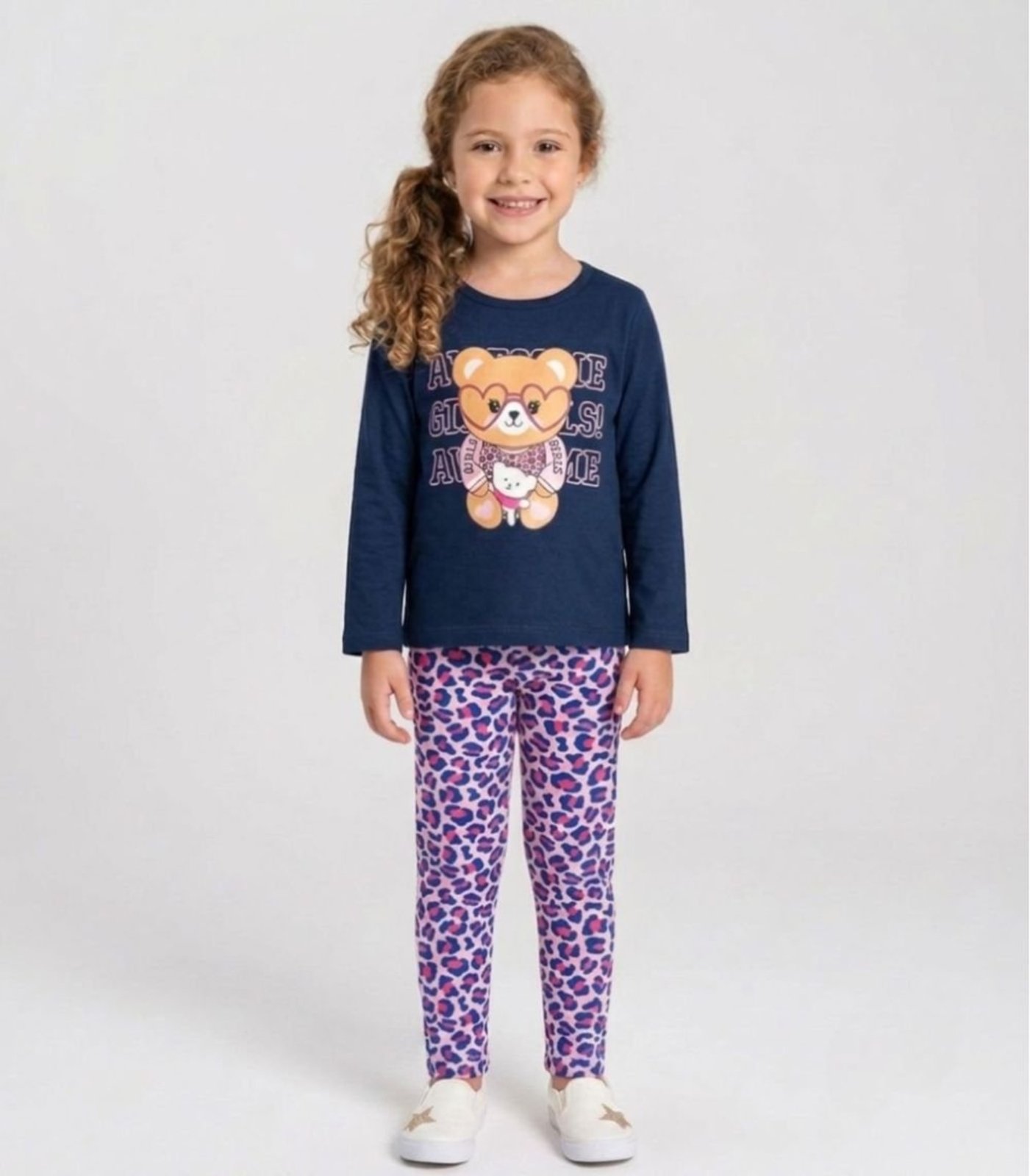 Infantil - Conjunto Algodão Menina Blusa Longa E Calça Kappes Azul