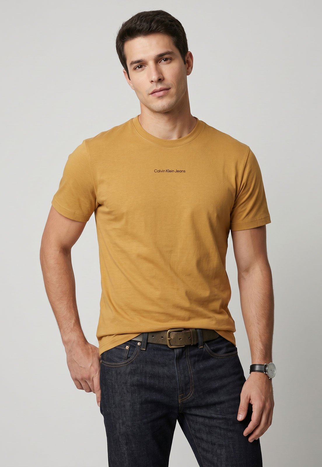Camiseta Masculina Calvin Klein Jeans Logo Mostarda