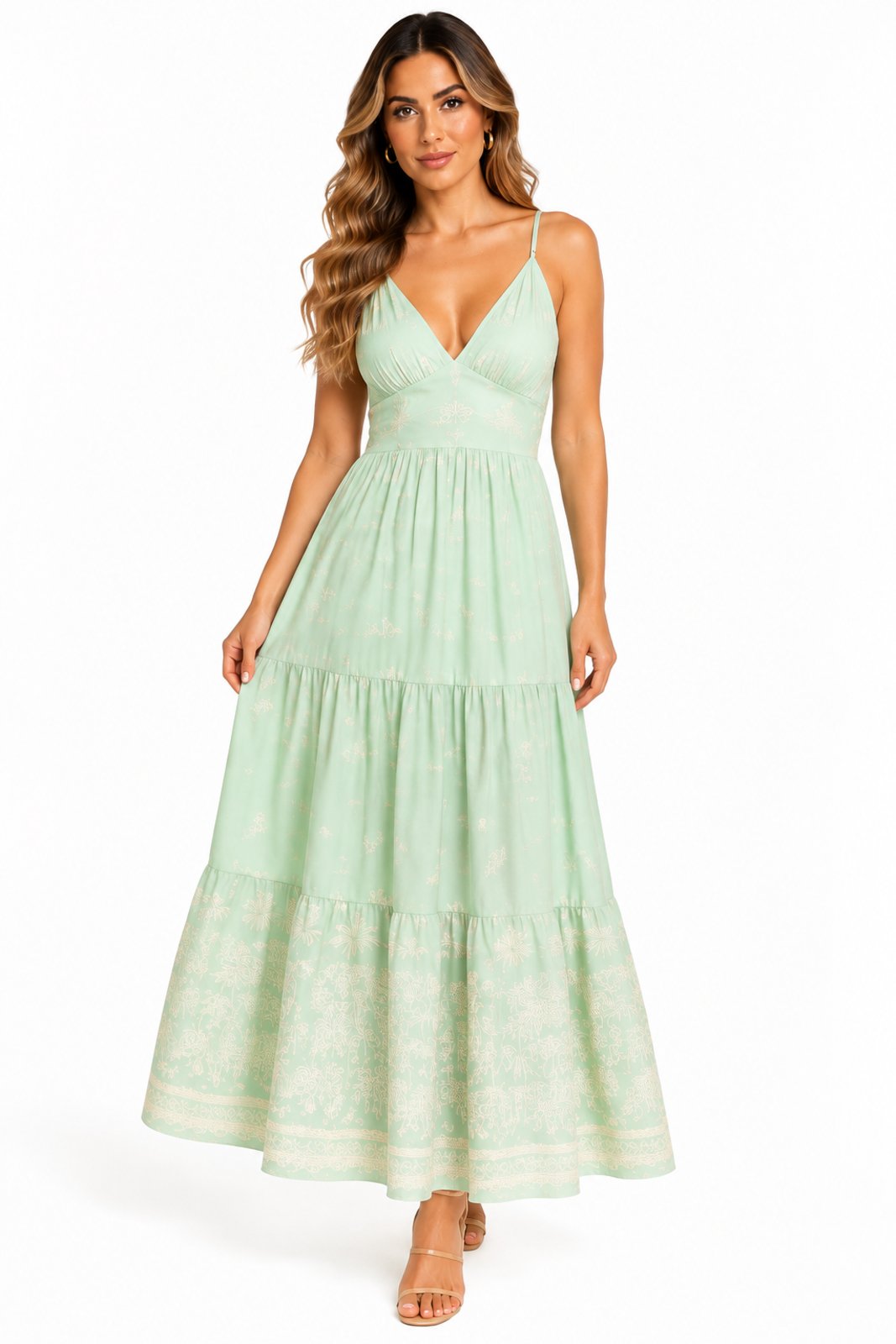 Vestido Longo Étnico Bordado D Bell Outlet Fashion Verde