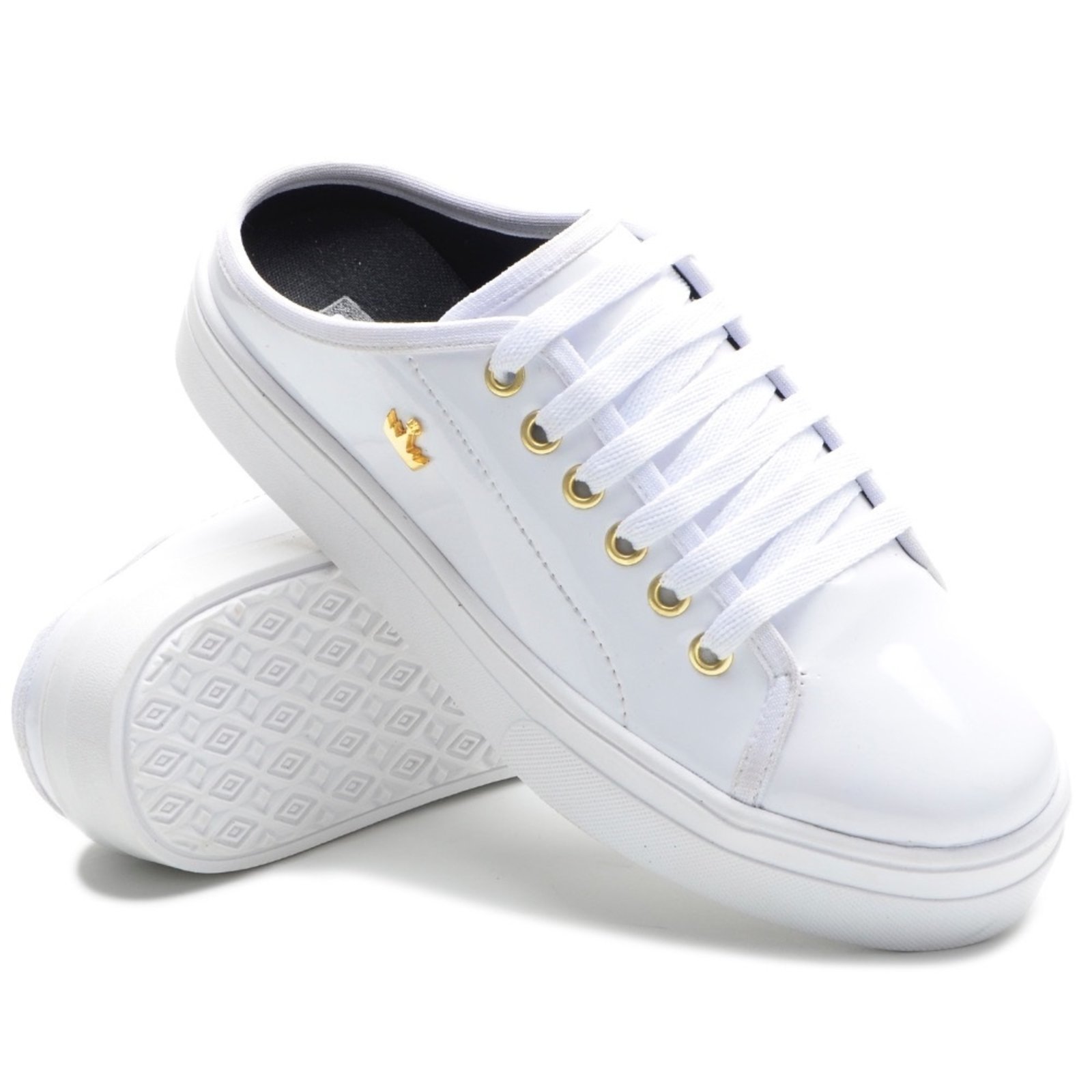 Tênis Mule Casual Feminino Solado Flat Amarração Confortável Prático Versátil Branco