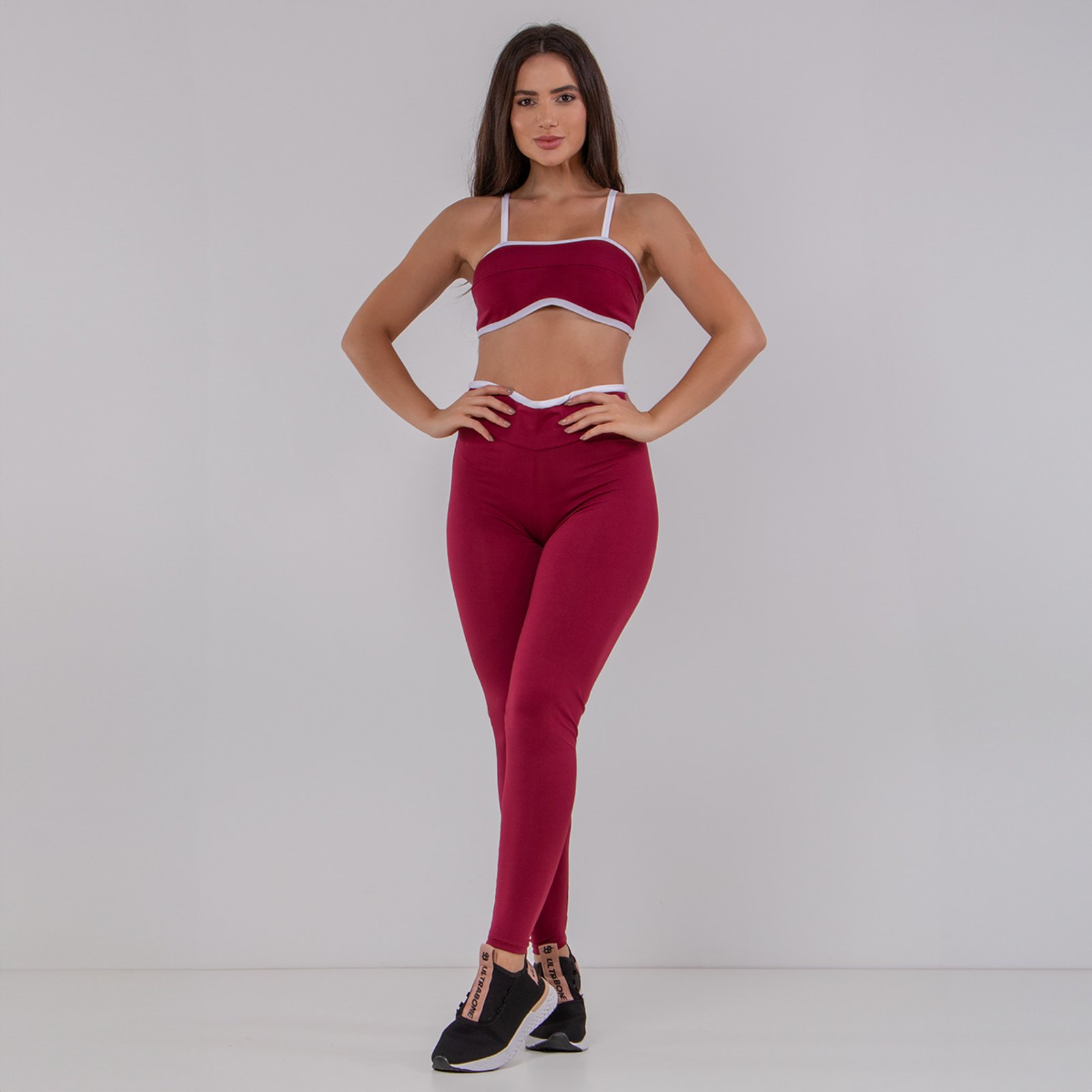 Conjunto Academia Bicolor Calça E Top Fitness RLC Modas Vinho