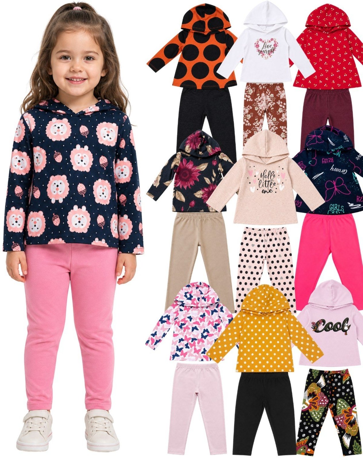 Infantil - Kit 6 Peças Conjunto Menina Moletom e Legging Peluciado Pipa Estampado