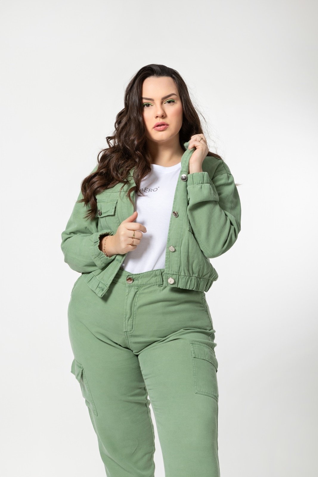 Jaqueta Aero Jeans Cropeed C/ Elástico Sarja Verde Menta