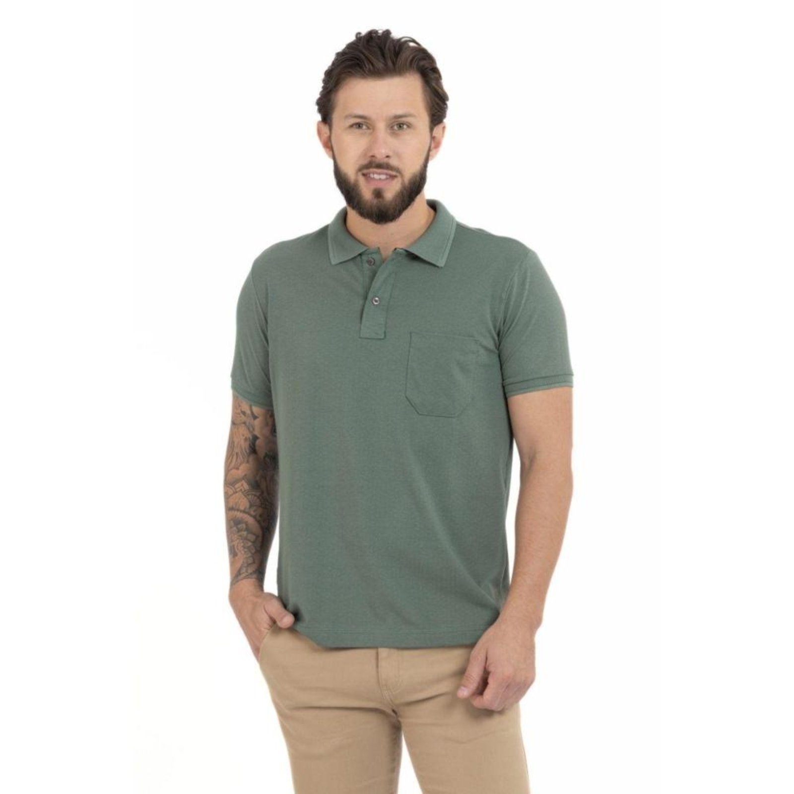 Camisa Polo Masculina Pique Algodão com Bolso Casual