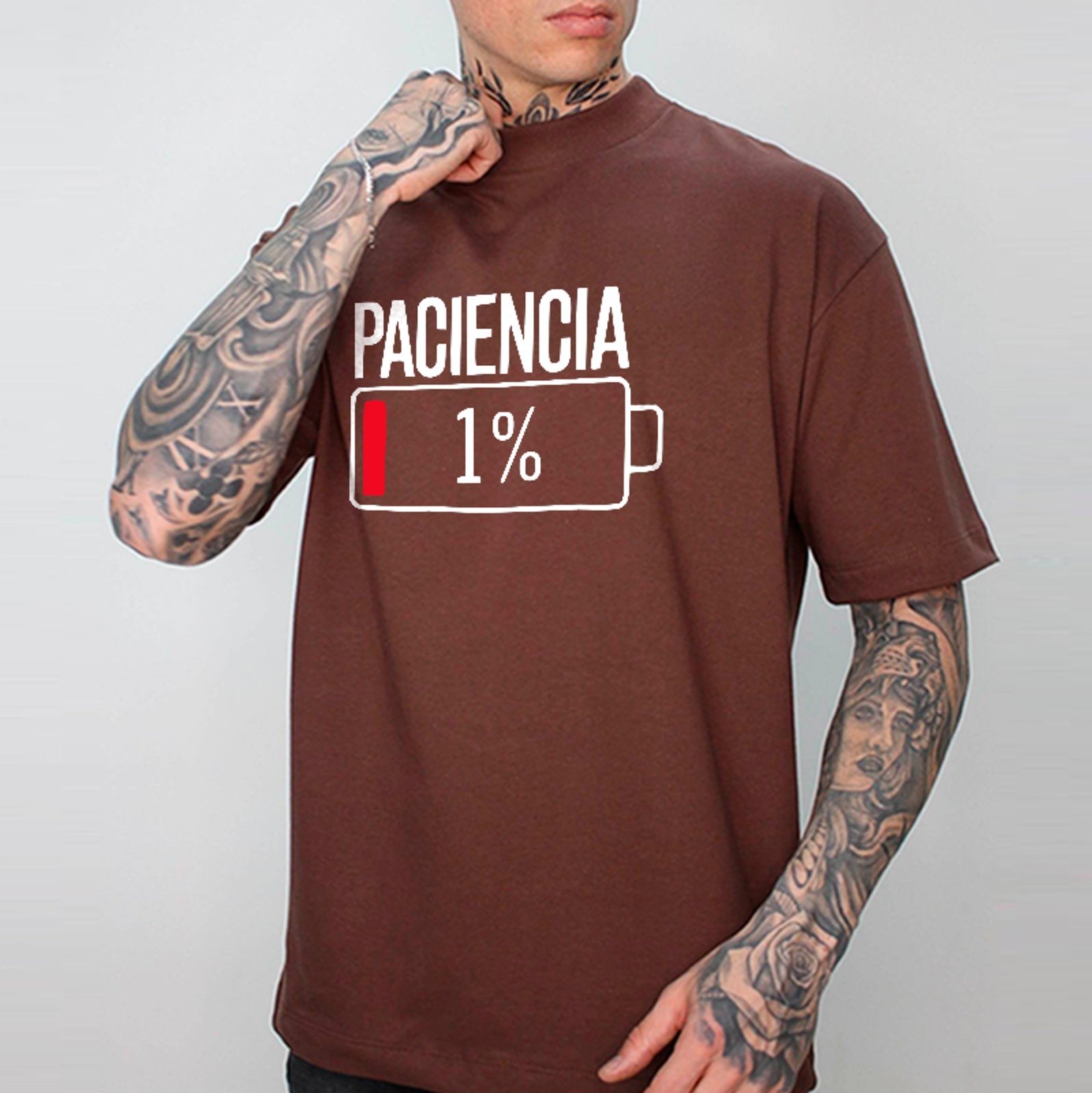 Camiseta Oversized Paciência 1% Estilo Descontraído Unissex Marrom