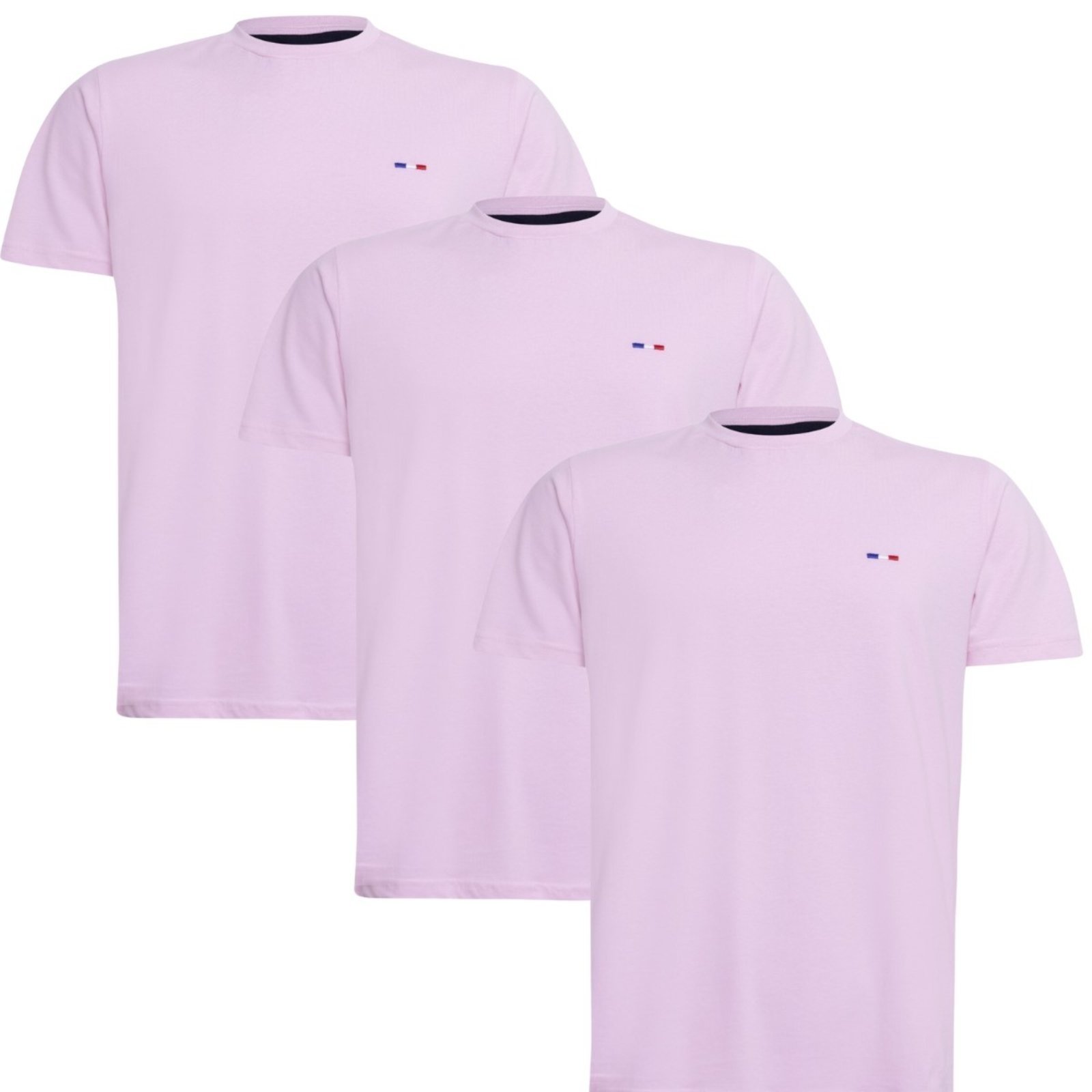 Kit 3 Peças Camisetas Básicas Masculina Industrie em Algodão Premium no Estilo Tommy Bordado França Rosa