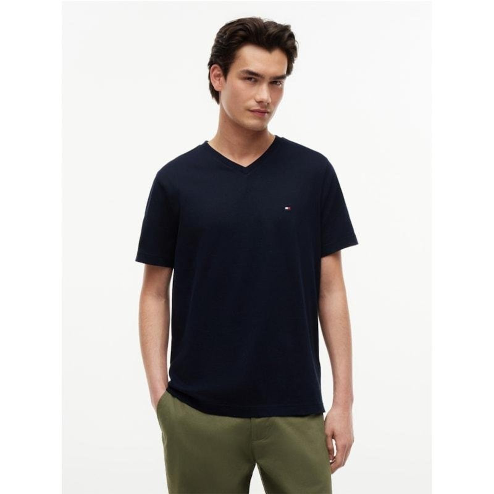 Camiseta em Algodão Pima com Gola V Azul