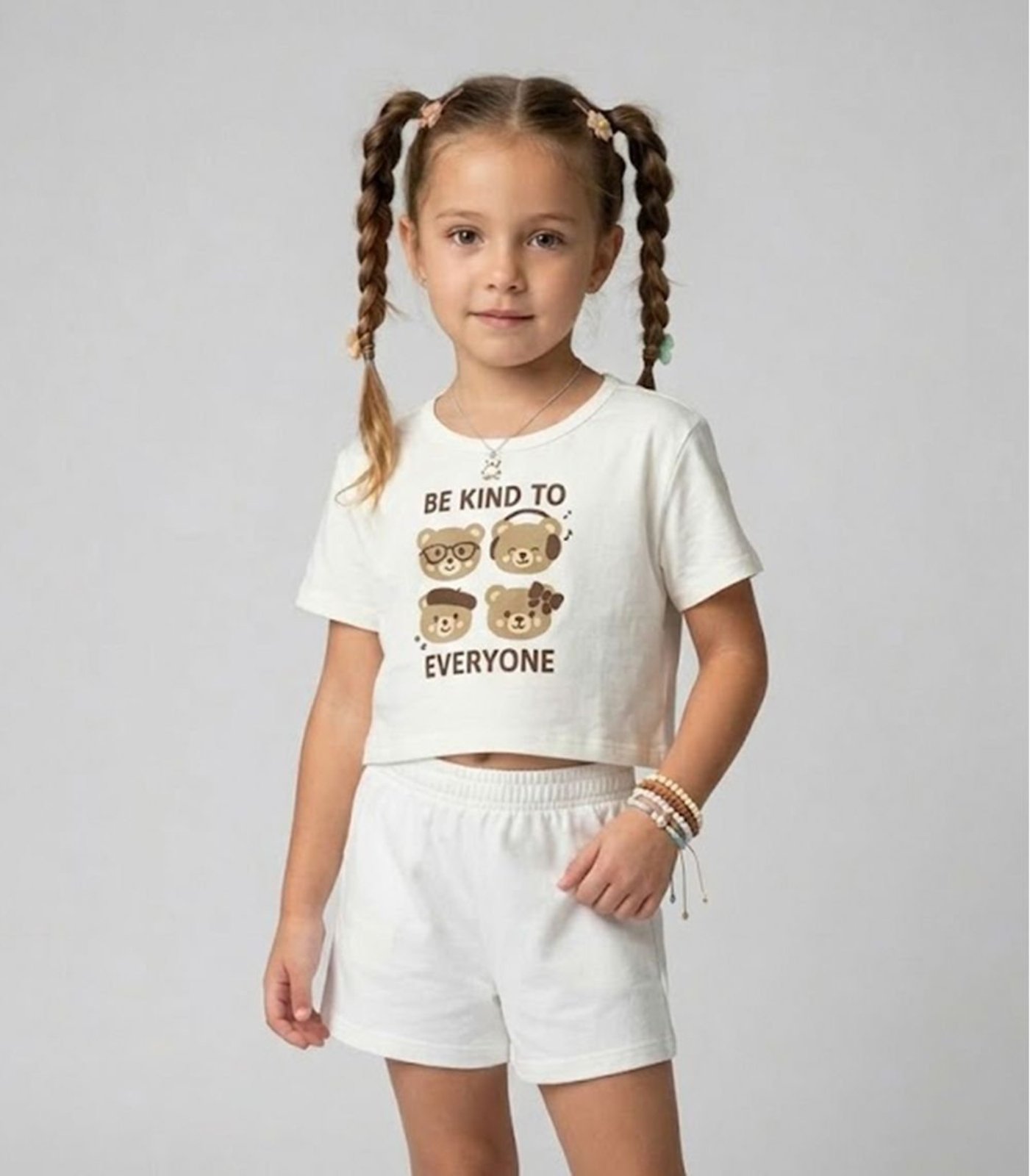 Infantil - onjunto Menina Blusa E Short Select Bege