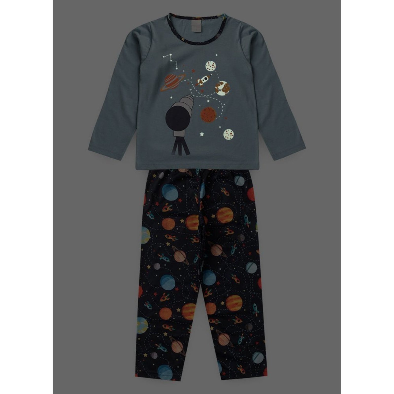 Vista 3 Pijama Menino Longo Brilha no Escuro Molekada azul Molekada azul