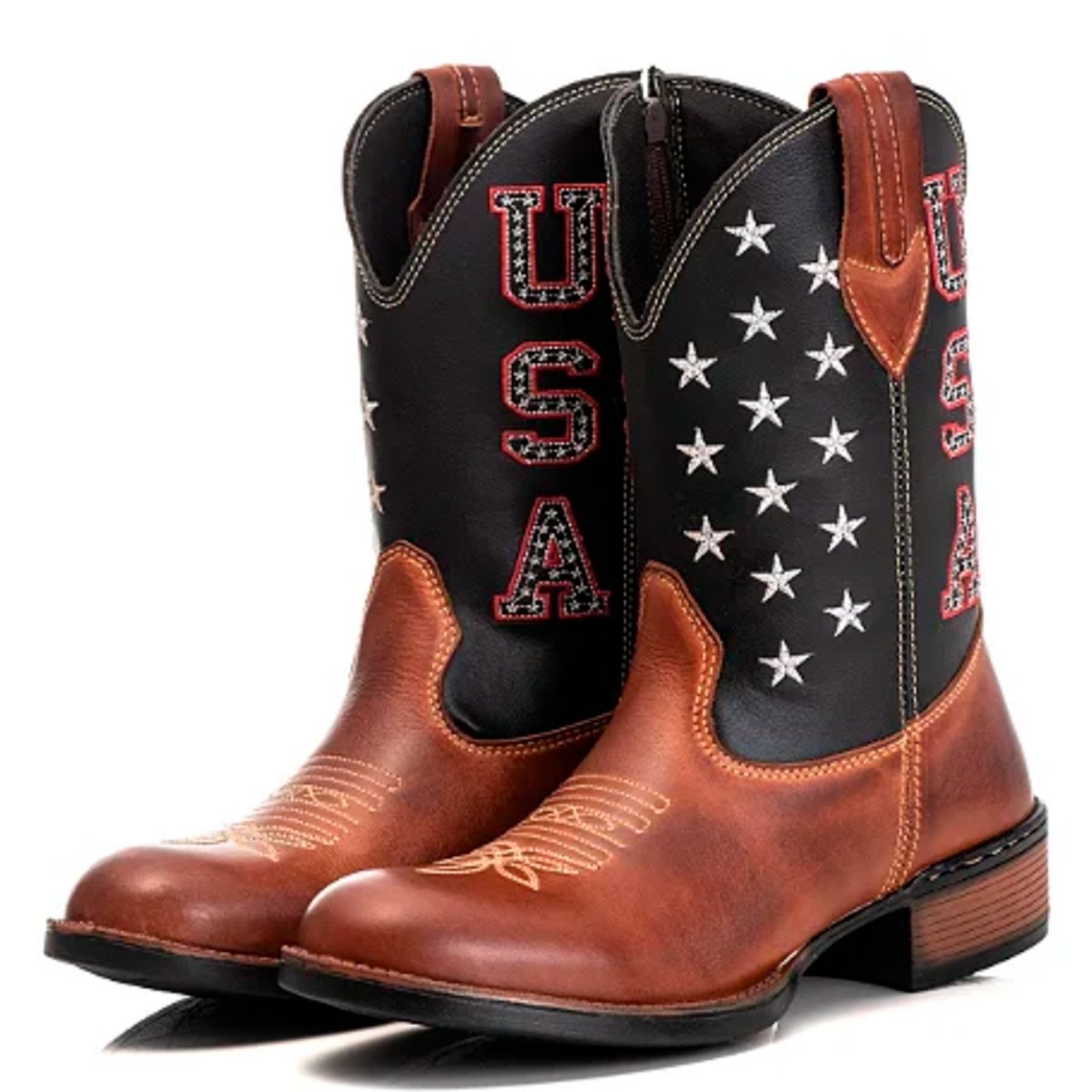 Vista 3 Infantil - Bota Couro Texana Campero Rodeio USA Pinhão marrom Campero marrom