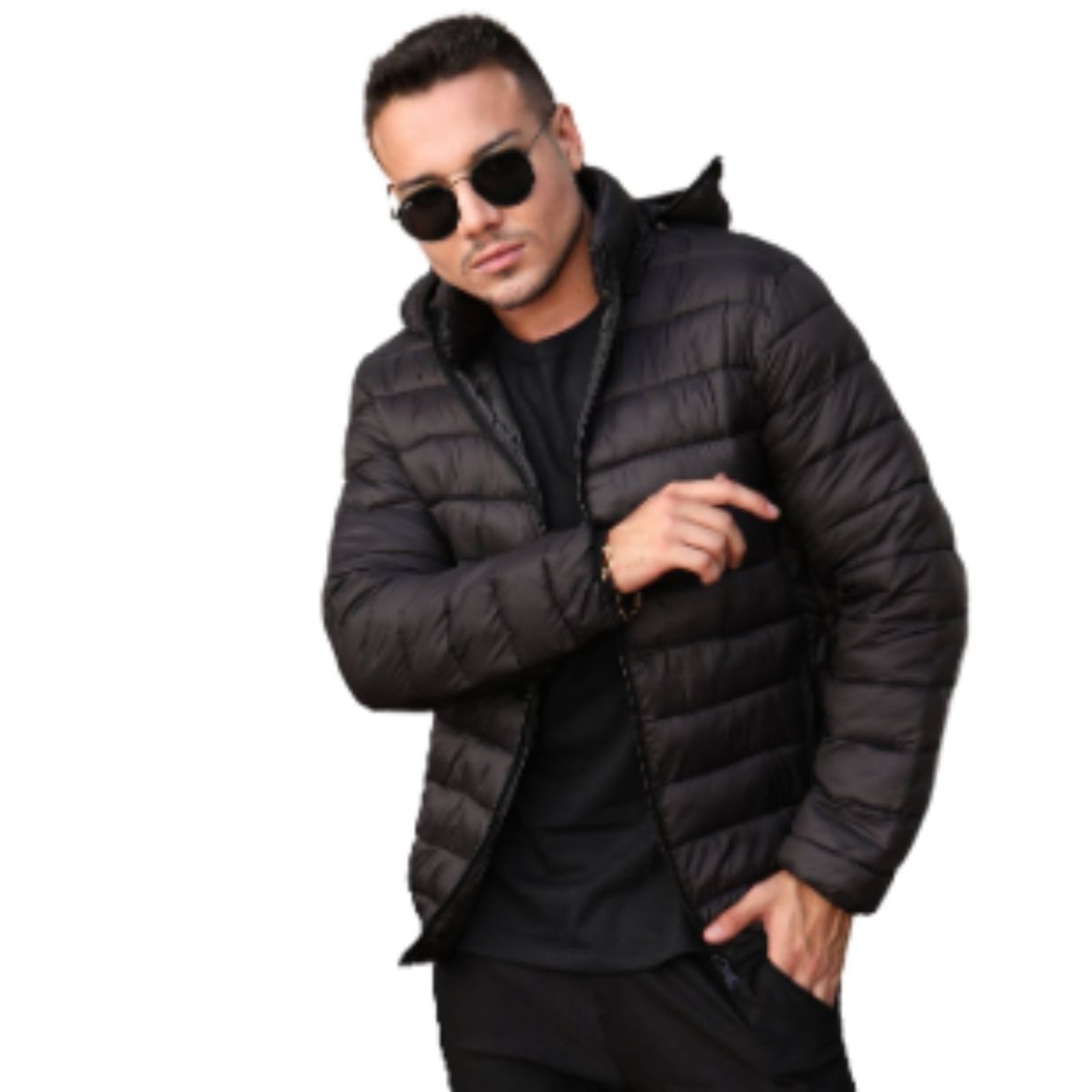 Jaqueta Masculina Puffer Com Capuz Blusa Frio Industrie Impermeável Preta Preto