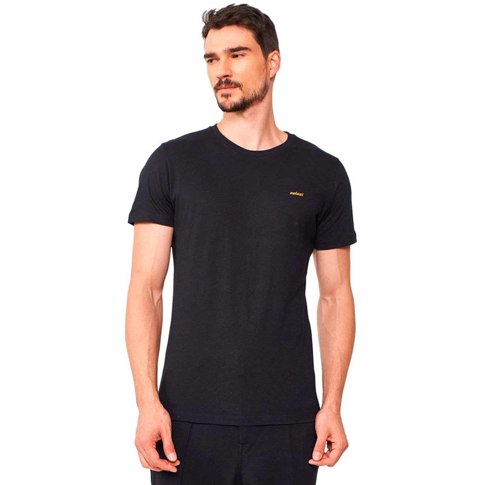 Camiseta Colcci Slim Básica Bordada Pr25 Preto Masculino