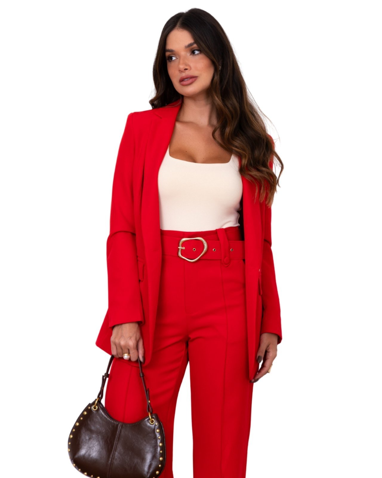 Blazer MOS Feminino Alongado de Alfaiataria Social com Botões de Madrepérola Vermelho – Mariana Olympio
