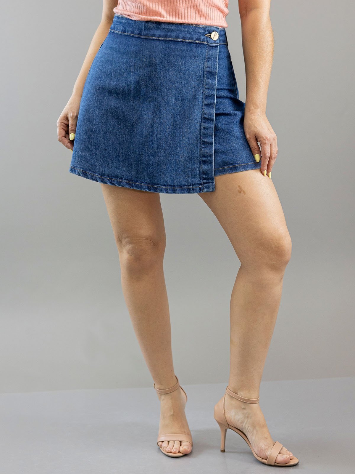 Short Saia Feminino Jeans Envelope Cintura Alta Anticorpus