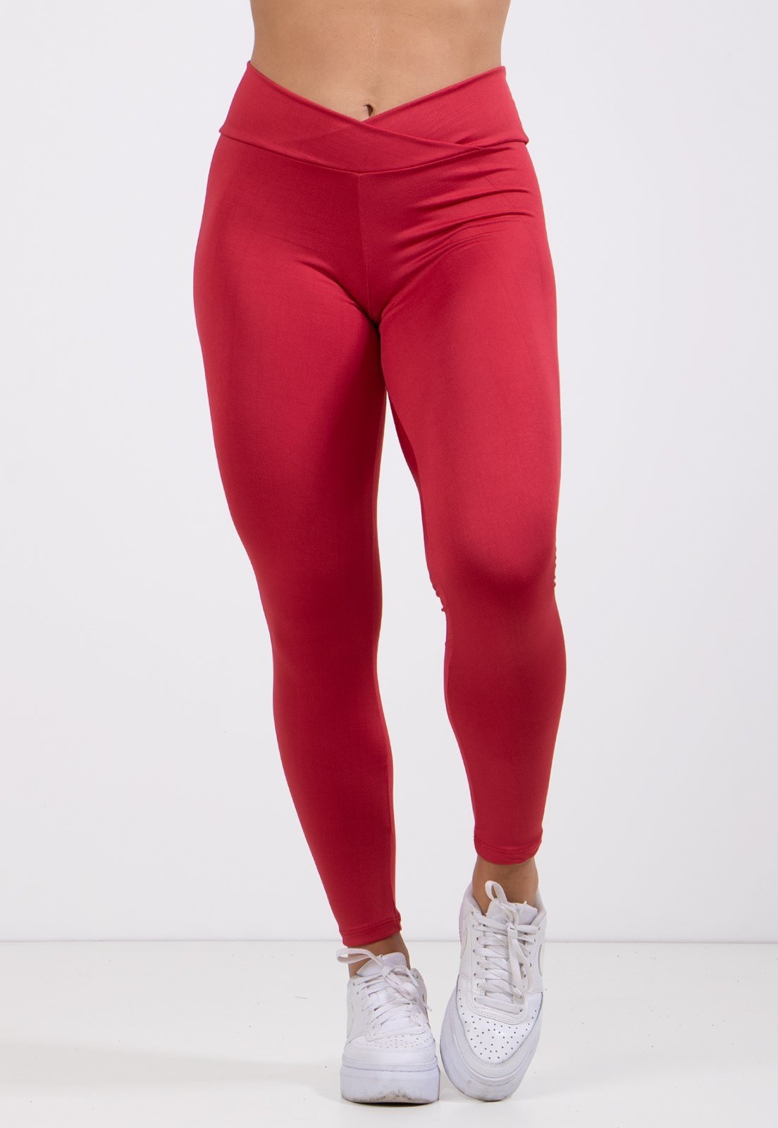 Calça Legging Cintura Alta Cós V Transpassado Fitness Academia 4 Estações Vermelho