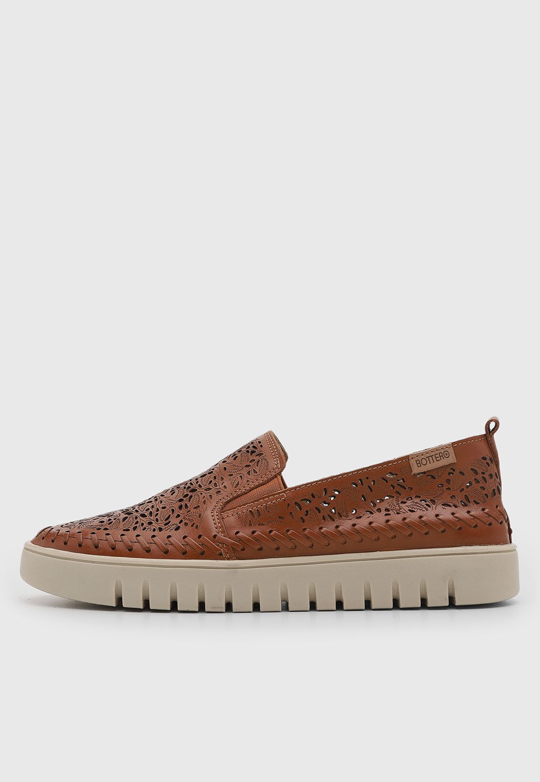 Mocassim Feminino Bottero Recorte Floral Caramelo