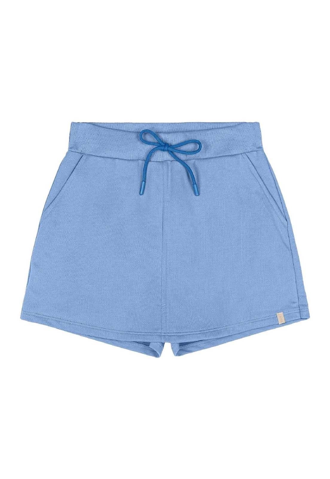 Infantil - Short-Saia Juvenil Básico em Moletom Gloss Azul
