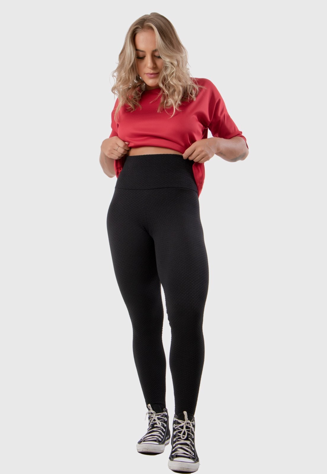 Calça Legging Com Textura Rioutlet Preta