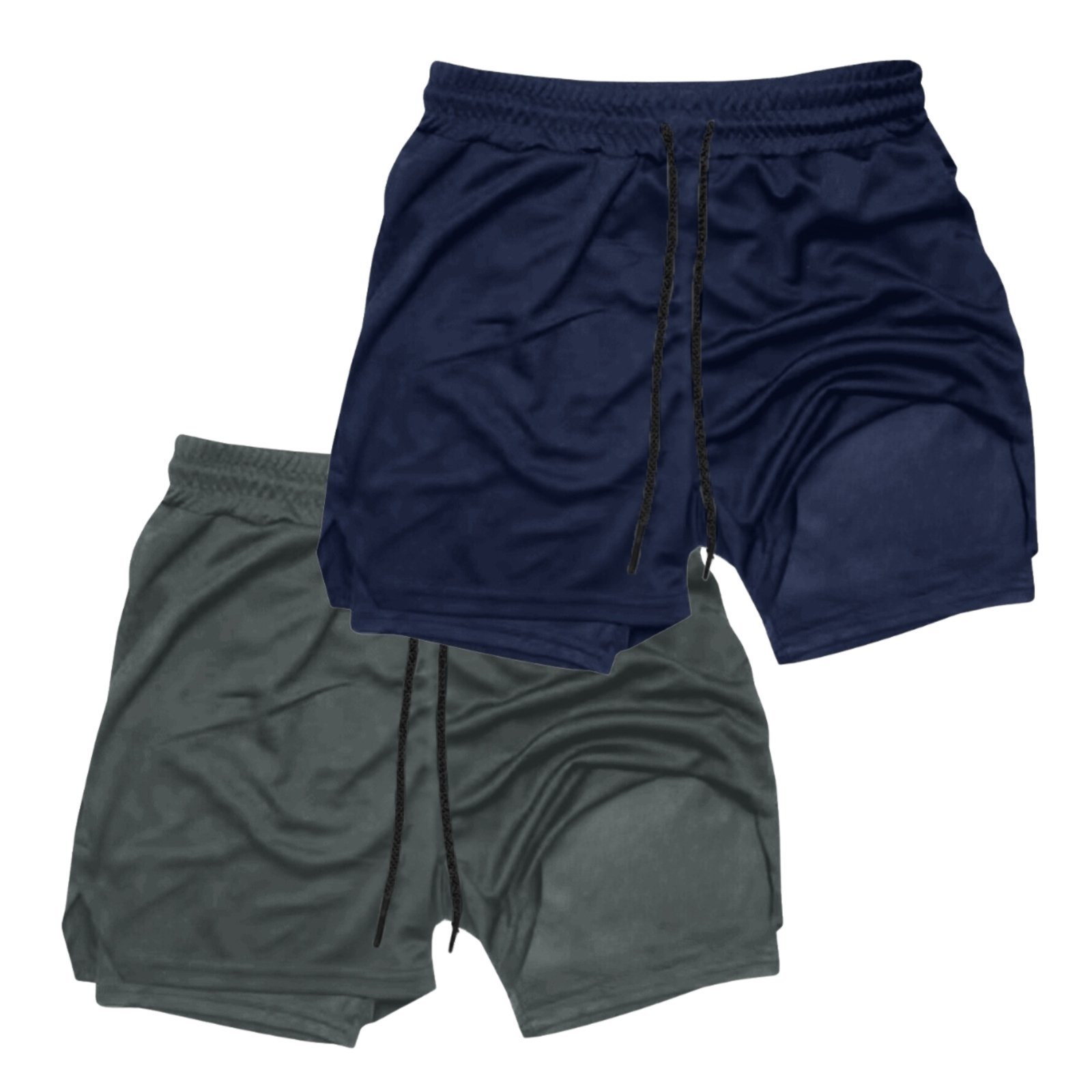 Kit 2 Shorts Treino Dry Térmico 2 em 1 com Bolso para Cel. e Porta-Toalha Calção Fitness Academia
