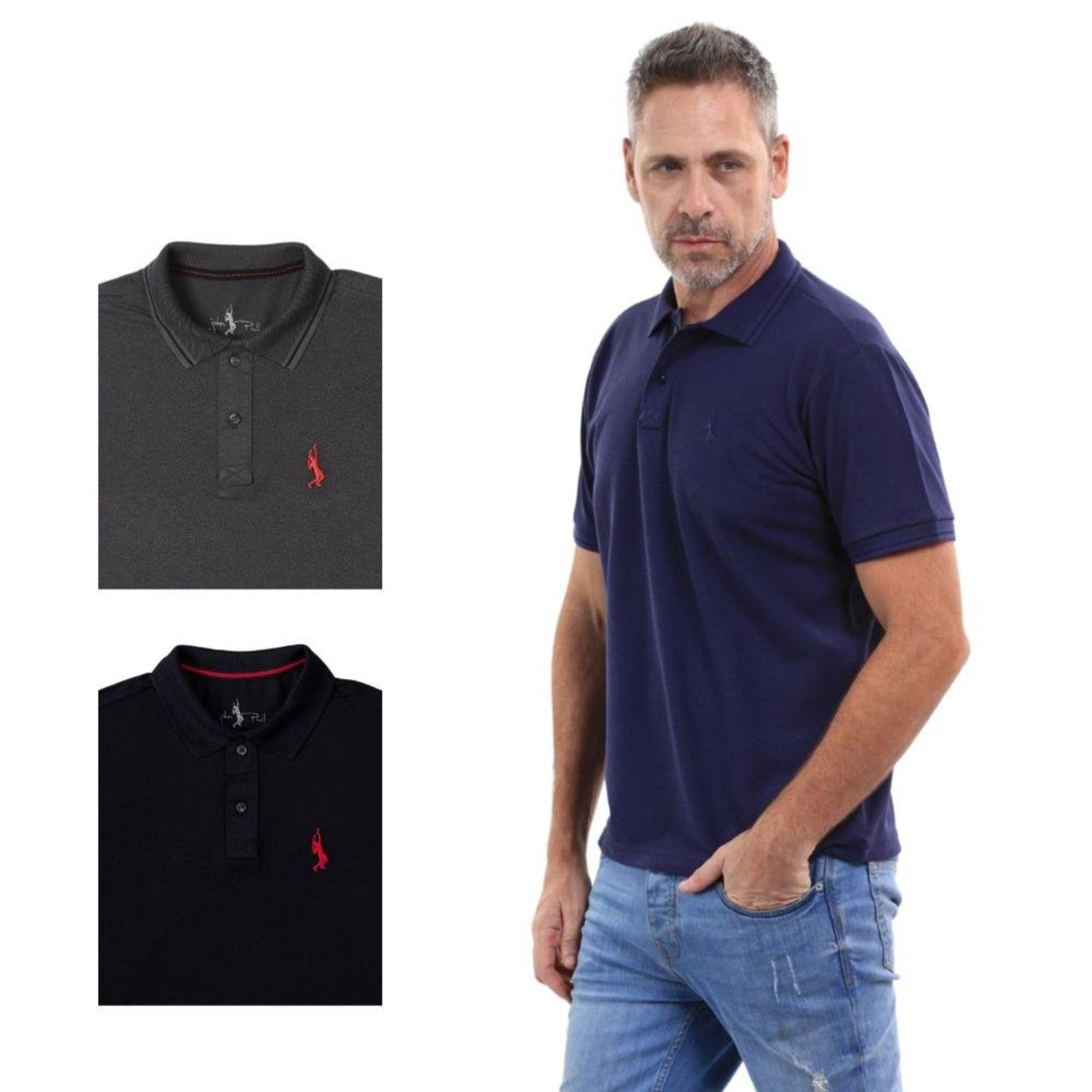 Kit 3 Camisa Polo Masculina Slim Piquet Algodão Ocasiões
