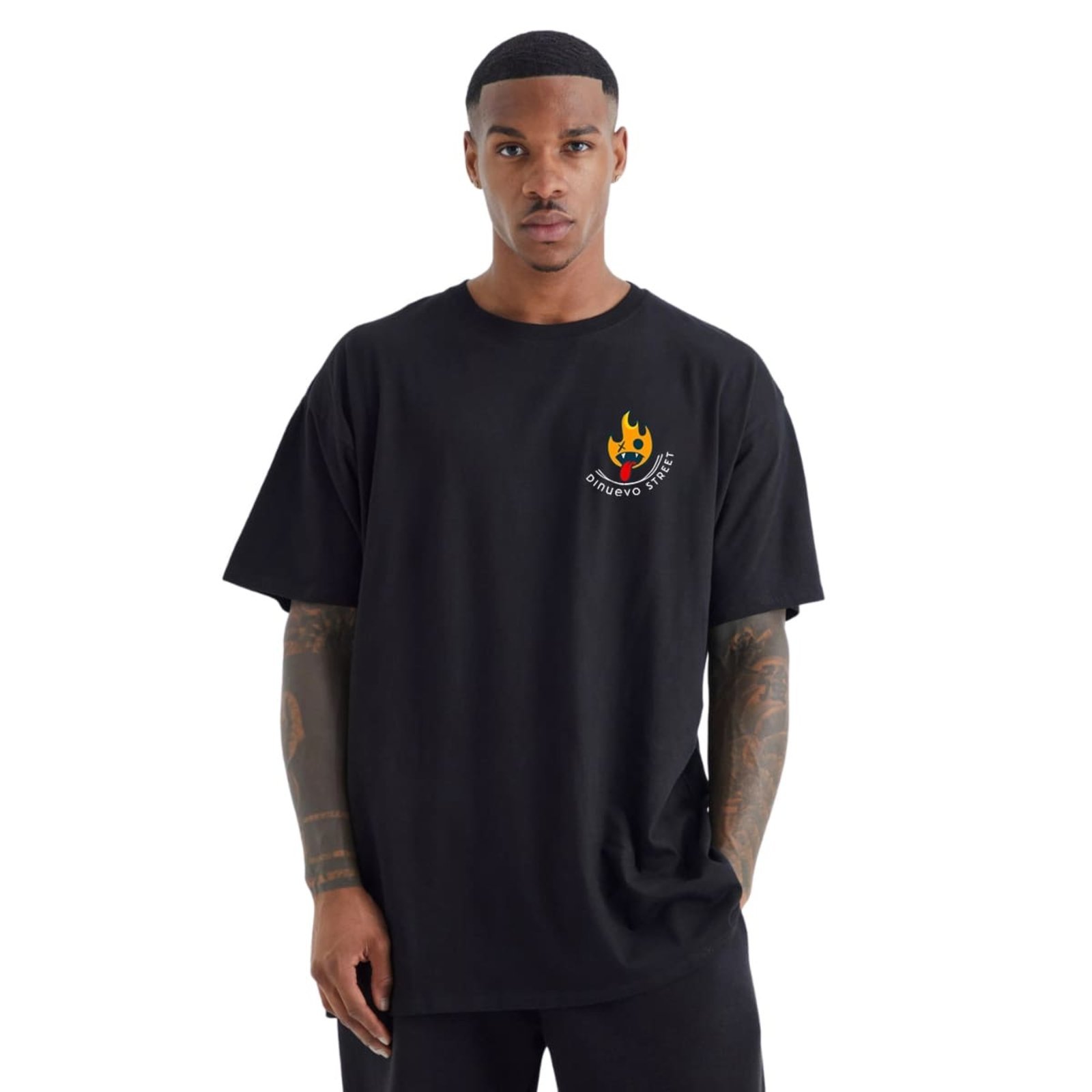 Camiseta Preta Oversized Hell On de Earth Fire