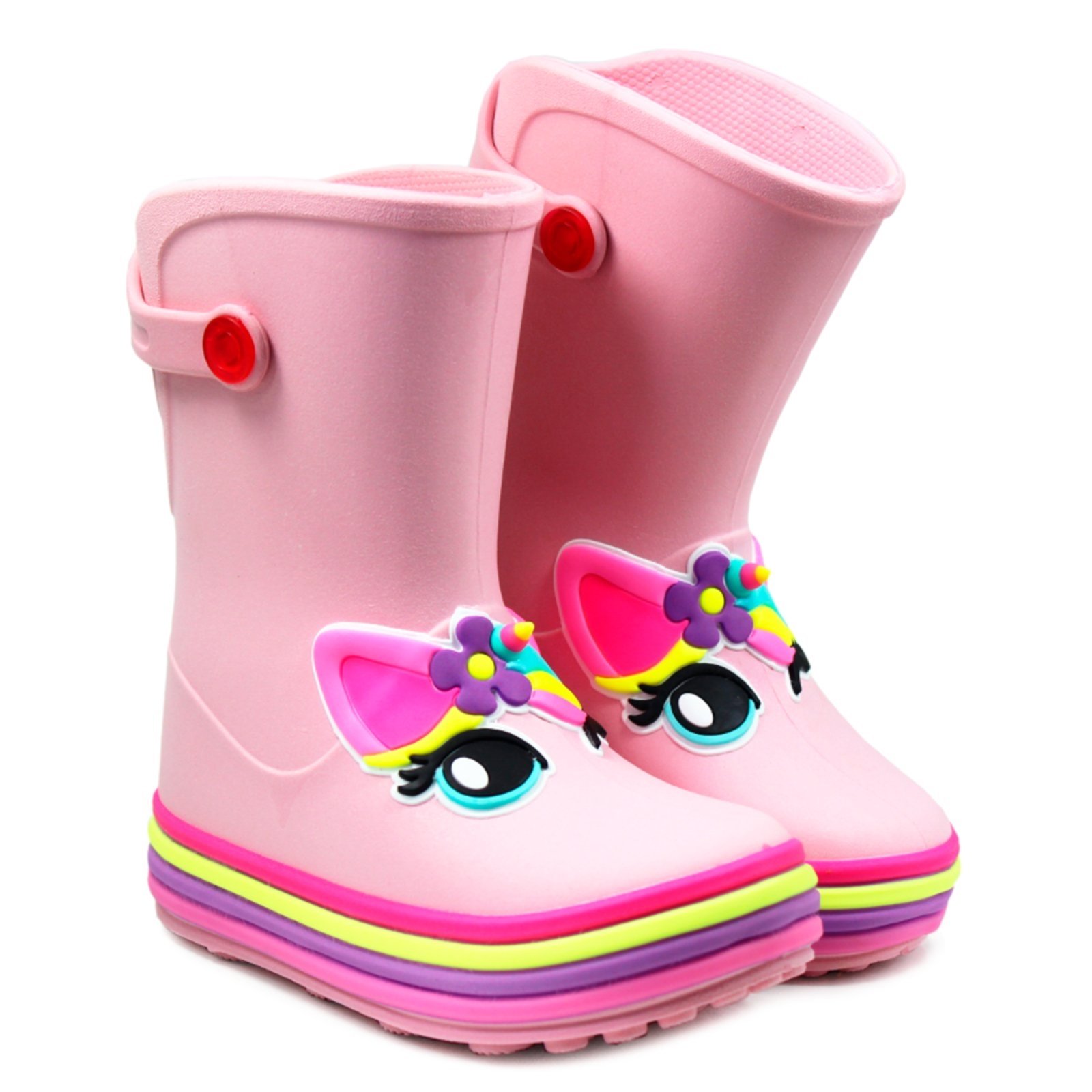 Infantil – Galocha Bota Menina Plugt Unicórnio 3D Confortável Leve Impermeável Rosa Balé
