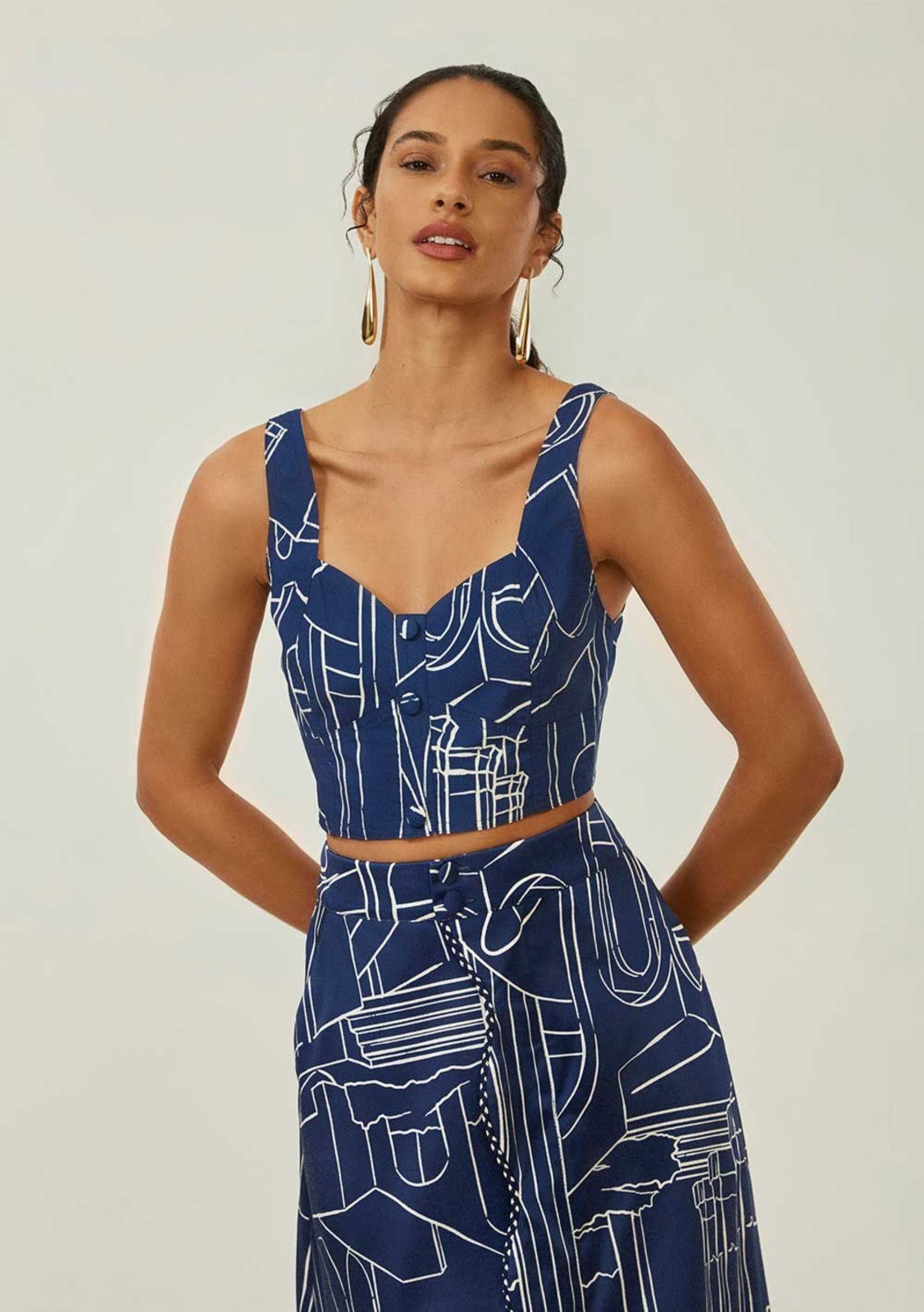 Top Maria Valentina Decote Quadrado Alça Larga Azul