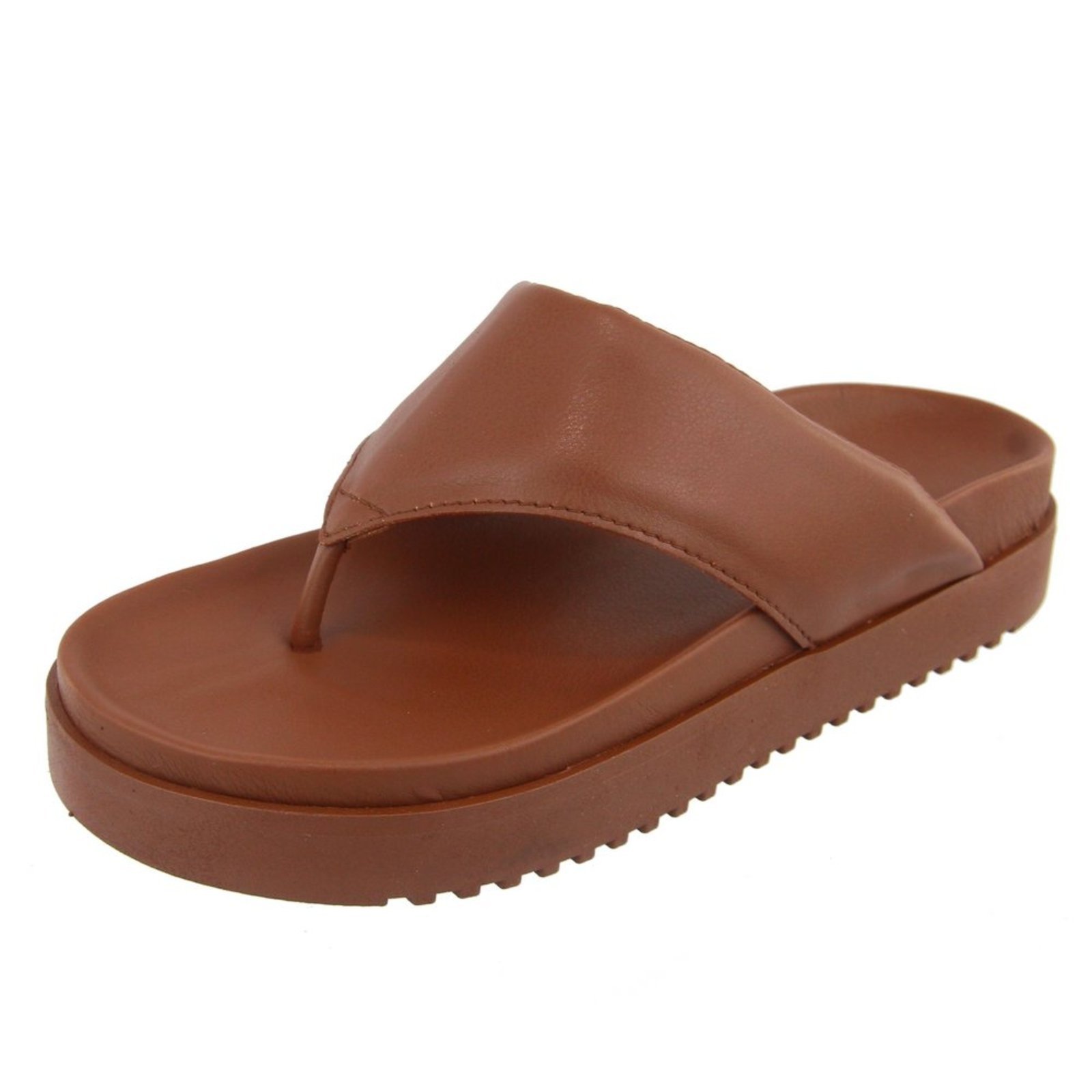 Sandália Flatform De Dedo Papete Feminina Paula B Com Tiras Acolchoadas Conforto Caramelo
