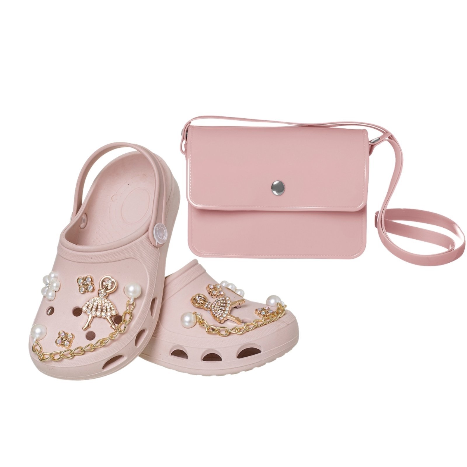 Infantil - Kit Sandália babuche com pins + bolsa transversal , modinha para meninas