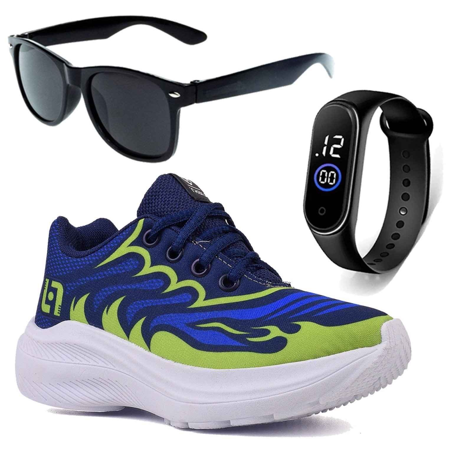 Vista 2 Infantil - Tenis Meninos Casual Marinho e + Óculos e Relógio CALCADOS LGHT LIGHT verde CALCADOS LGHT LIGHT verde