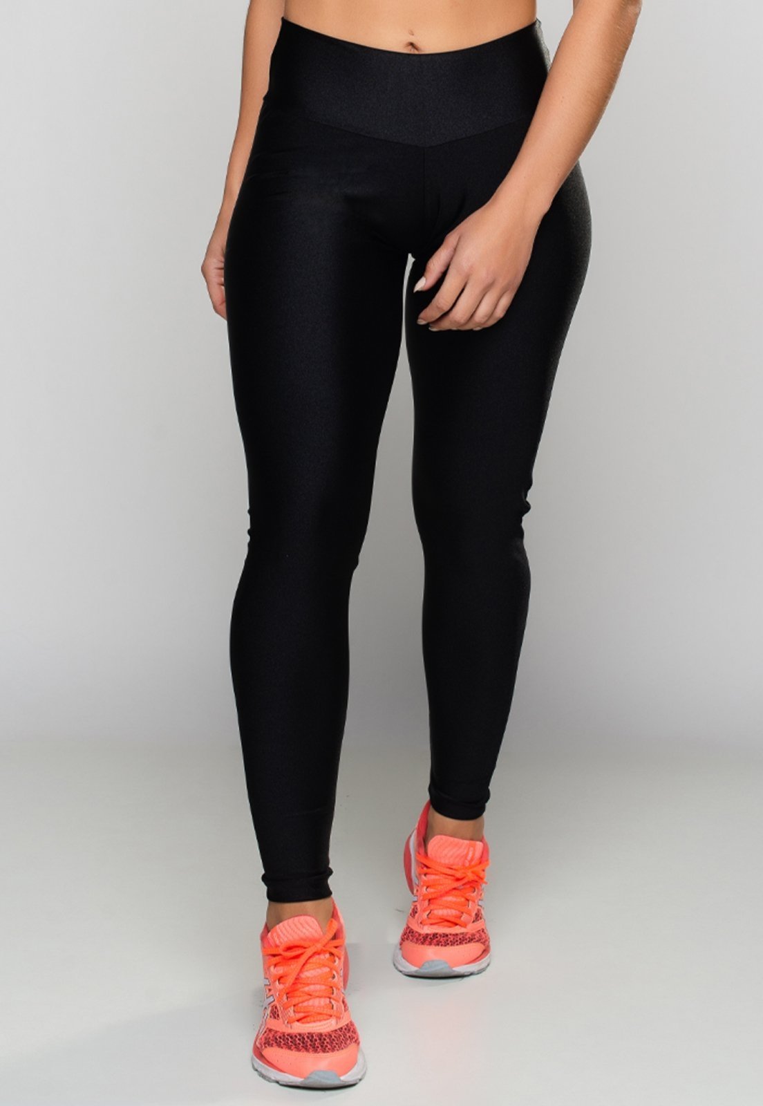 Calça MVB Modas Empina Bumbum Poliamida Brilhosa Feminina Cintura Alta Preto