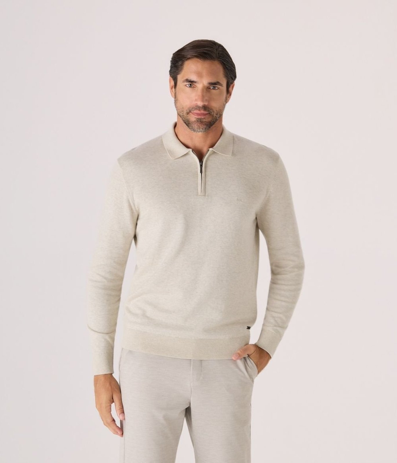 Pullover Makenji Gola Polo Com Ziper Masculino Areia